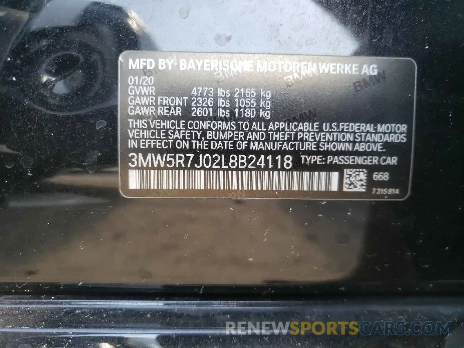 10 Photograph of a damaged car 3MW5R7J02L8B24118 BMW 3 SERIES 2020