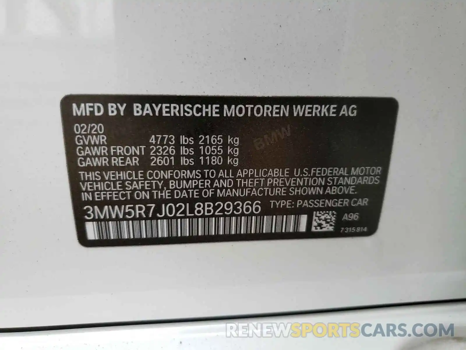 10 Фотография поврежденного автомобиля 3MW5R7J02L8B29366 BMW 3 SERIES 2020