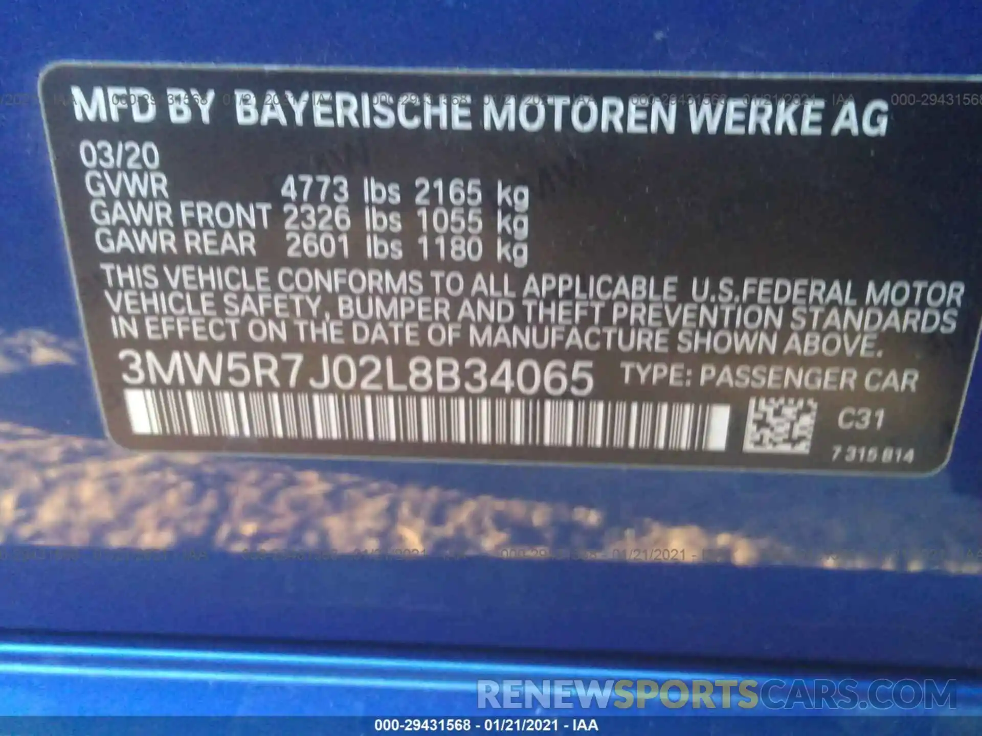 9 Фотография поврежденного автомобиля 3MW5R7J02L8B34065 BMW 3 SERIES 2020