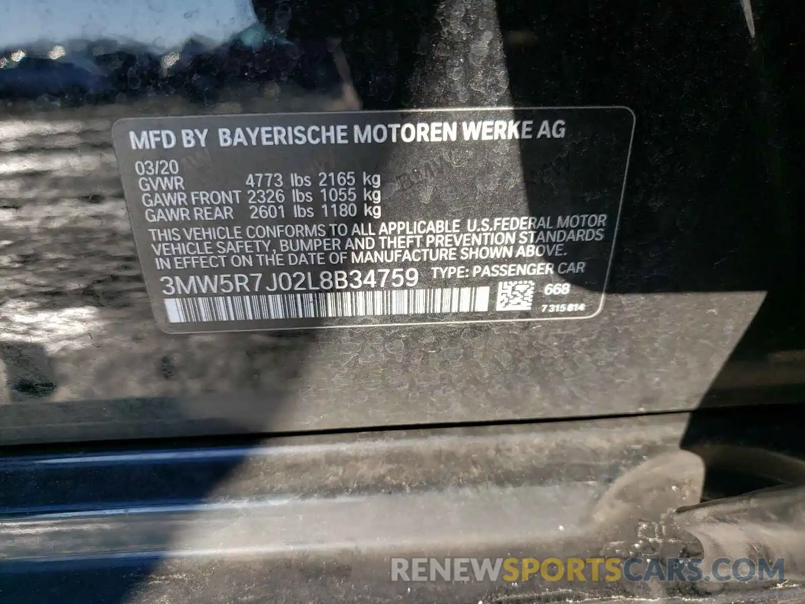 10 Photograph of a damaged car 3MW5R7J02L8B34759 BMW 3 SERIES 2020
