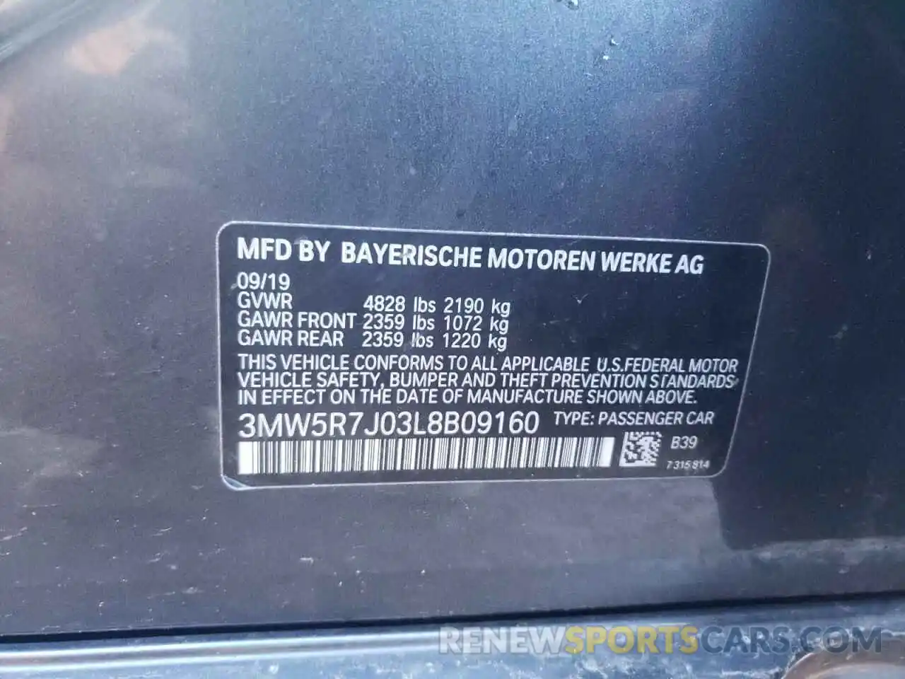 12 Photograph of a damaged car 3MW5R7J03L8B09160 BMW 3 SERIES 2020