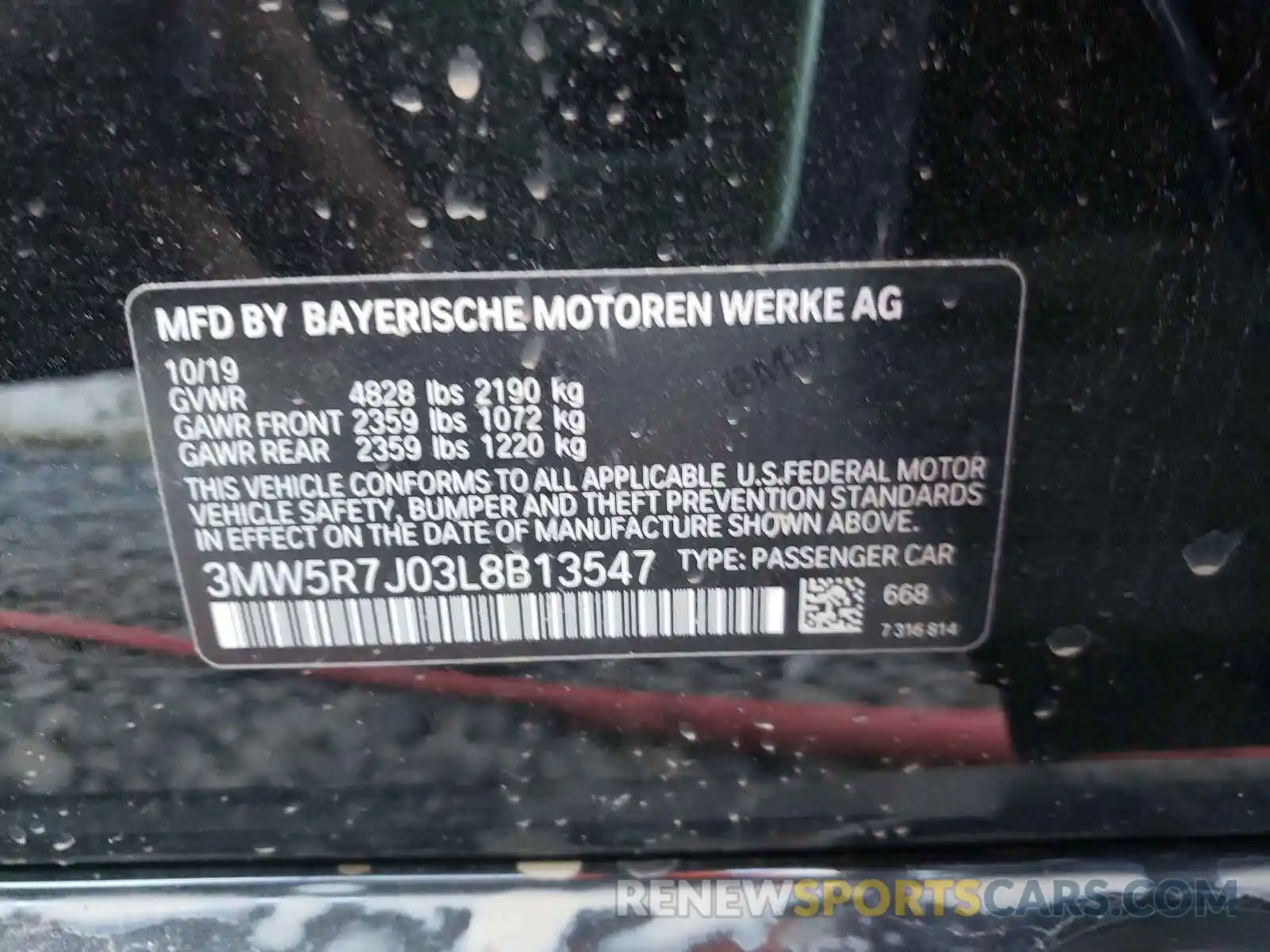 10 Photograph of a damaged car 3MW5R7J03L8B13547 BMW 3 SERIES 2020