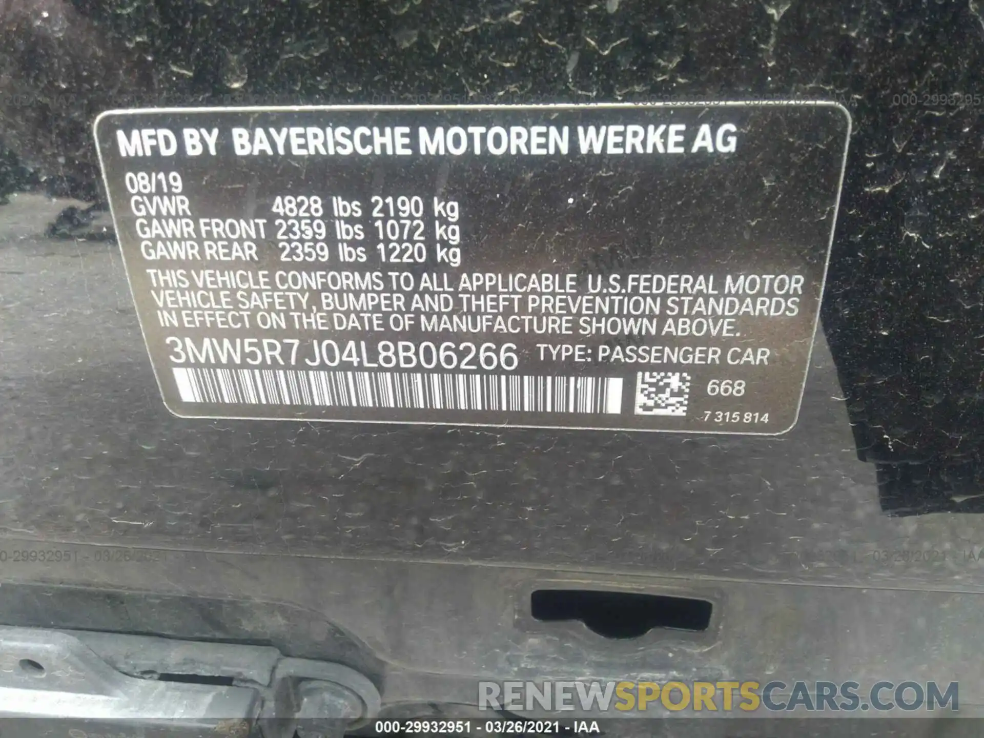 9 Photograph of a damaged car 3MW5R7J04L8B06266 BMW 3 SERIES 2020