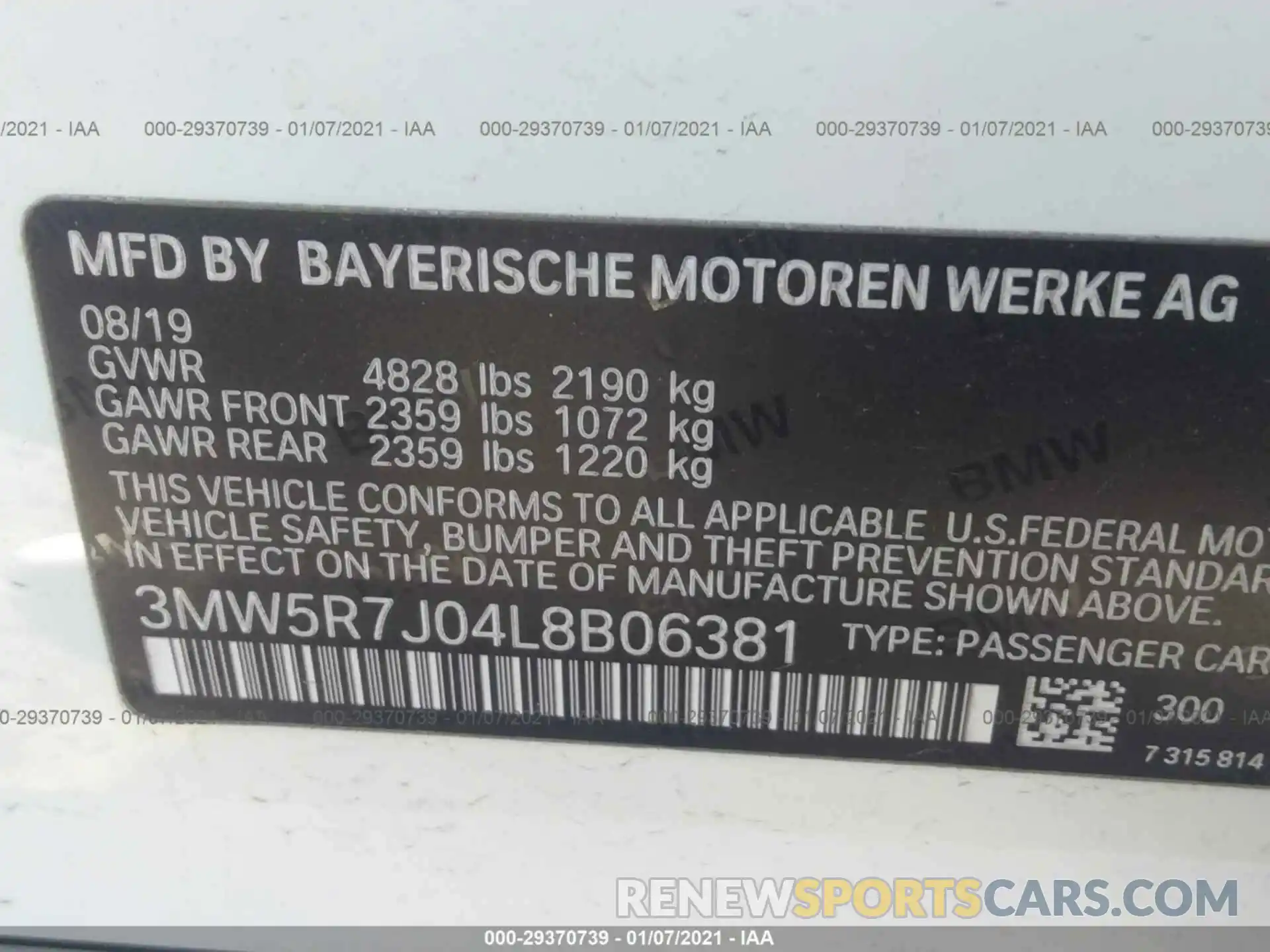 9 Photograph of a damaged car 3MW5R7J04L8B06381 BMW 3 SERIES 2020