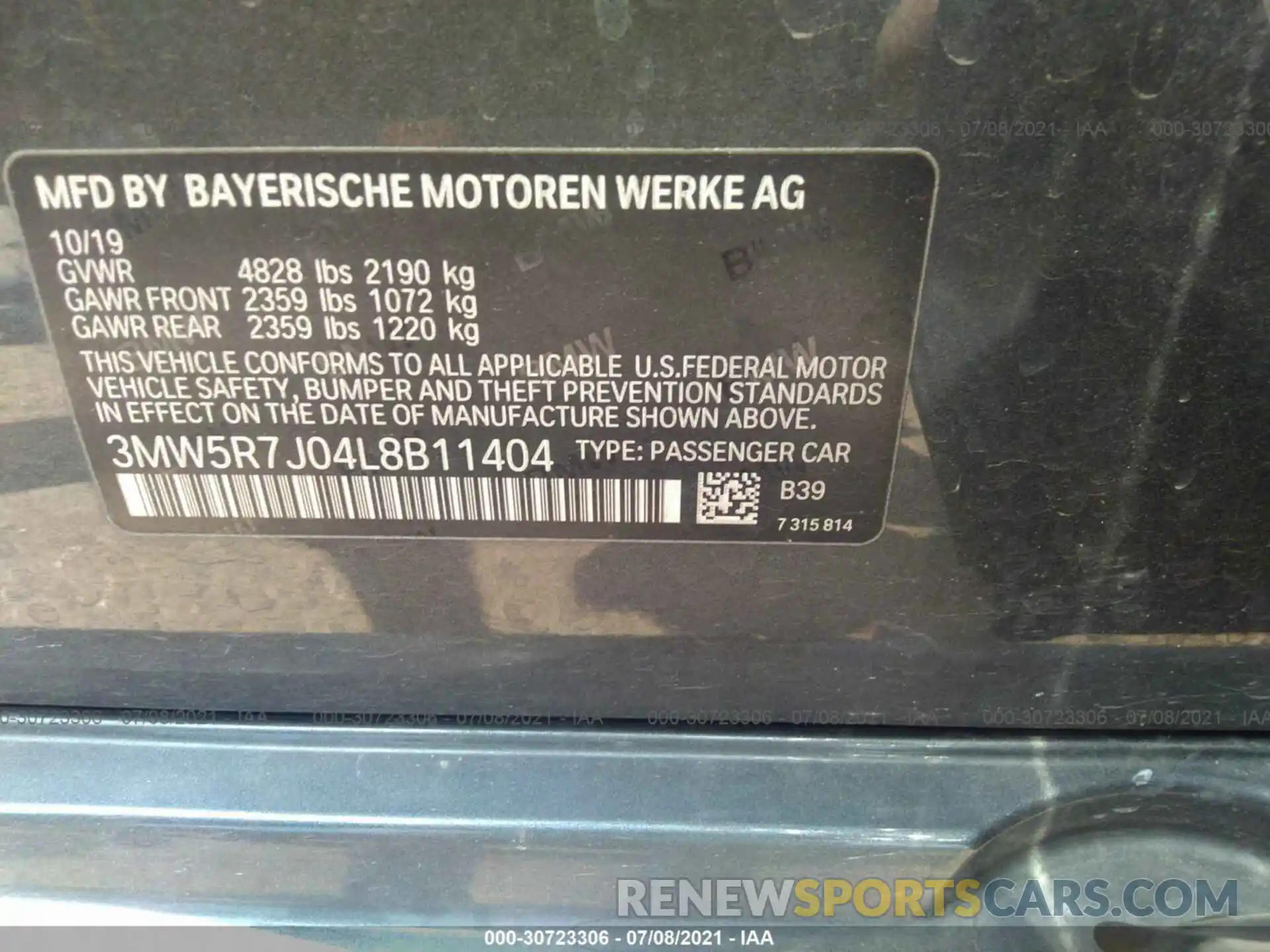 9 Фотография поврежденного автомобиля 3MW5R7J04L8B11404 BMW 3 SERIES 2020