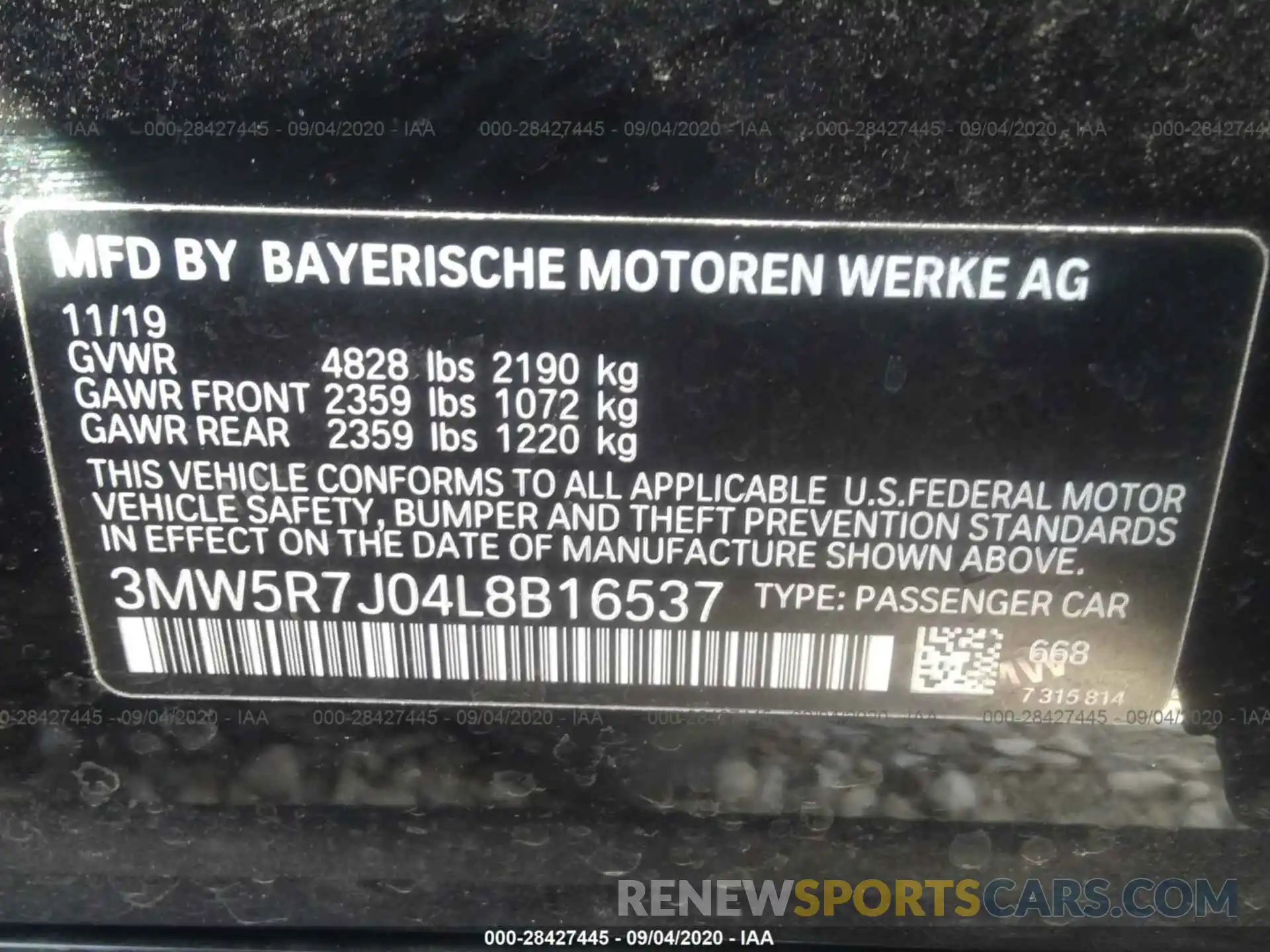 9 Photograph of a damaged car 3MW5R7J04L8B16537 BMW 3 SERIES 2020
