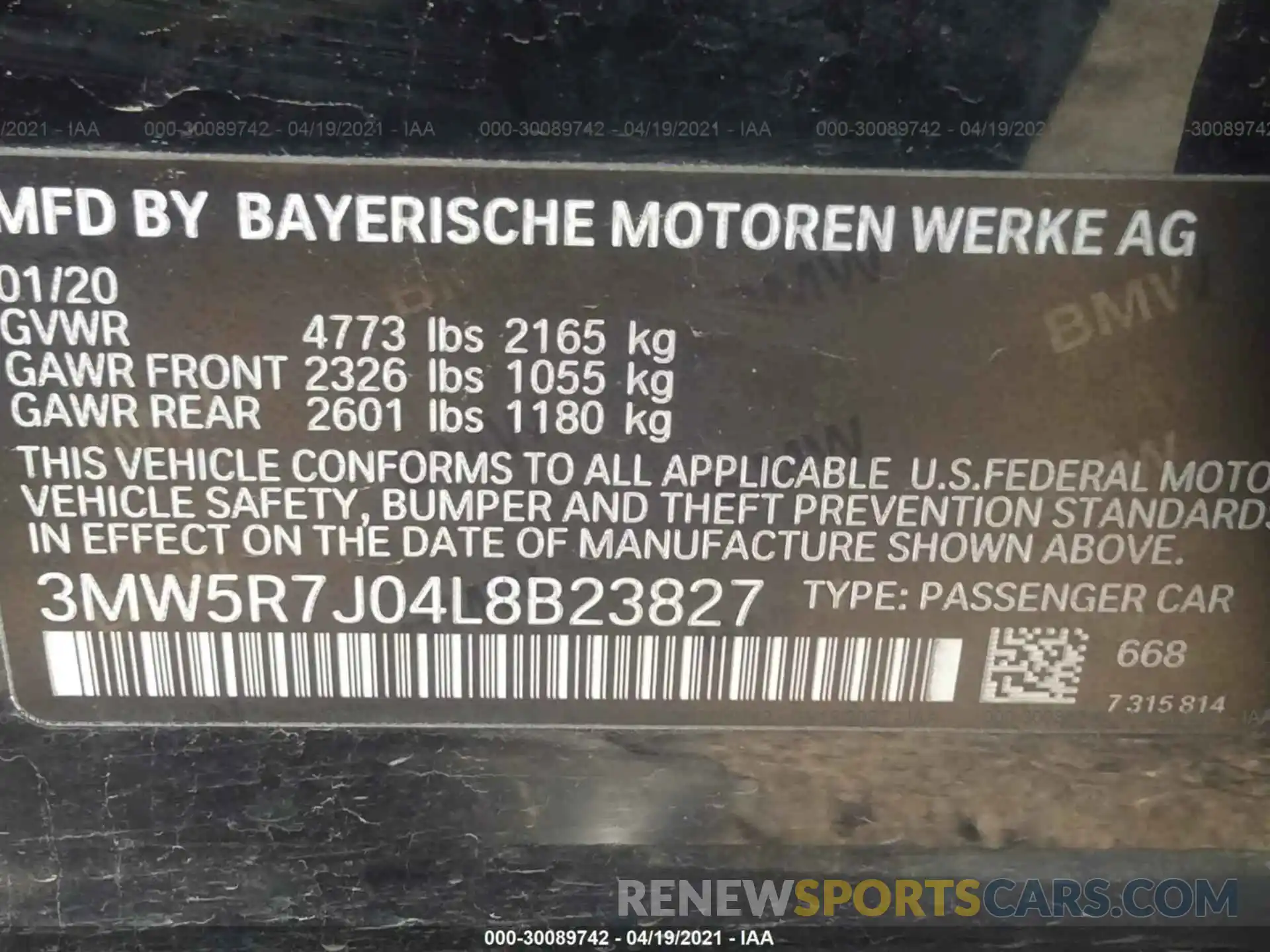 9 Фотография поврежденного автомобиля 3MW5R7J04L8B23827 BMW 3 SERIES 2020