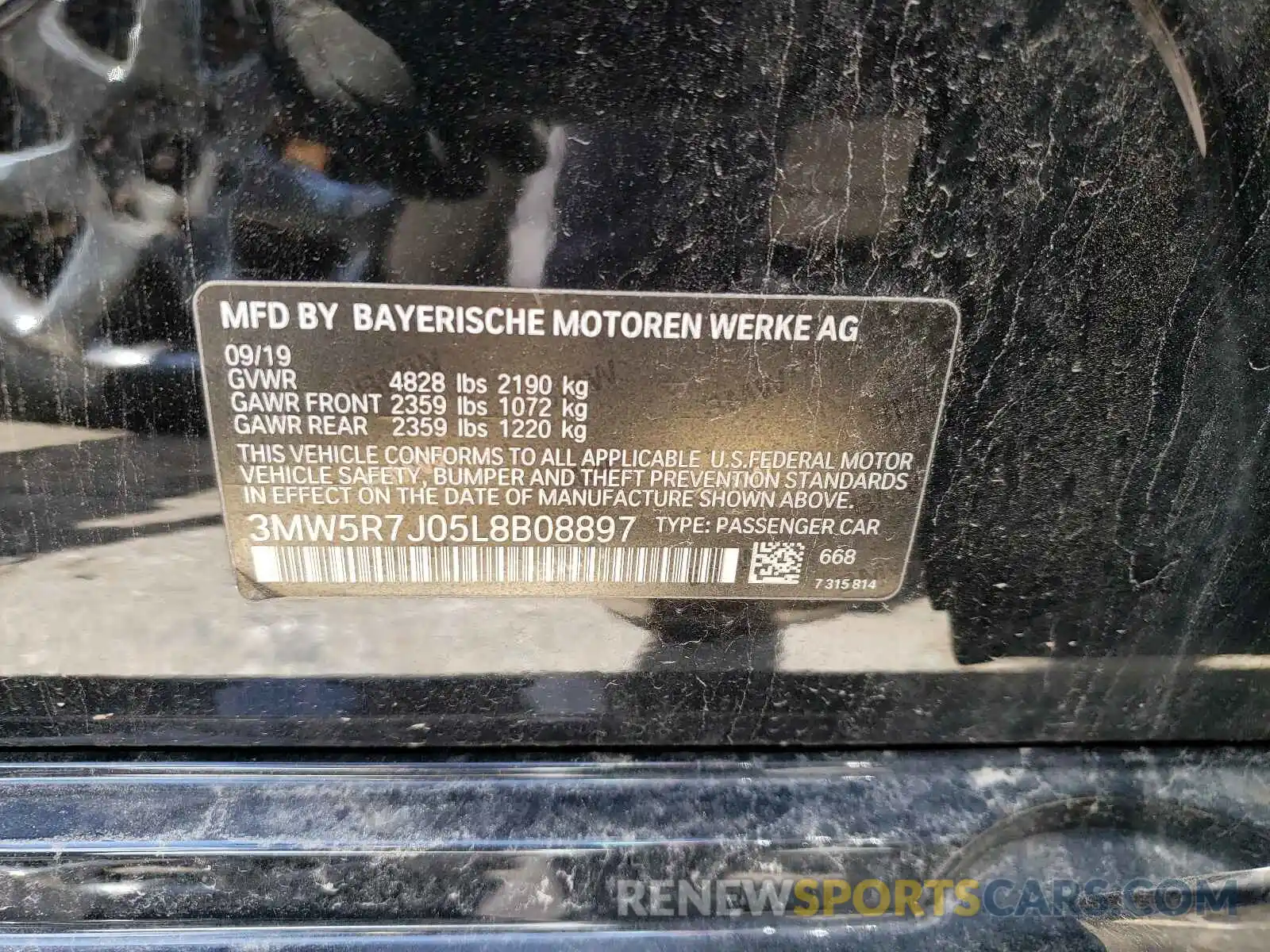 10 Photograph of a damaged car 3MW5R7J05L8B08897 BMW 3 SERIES 2020
