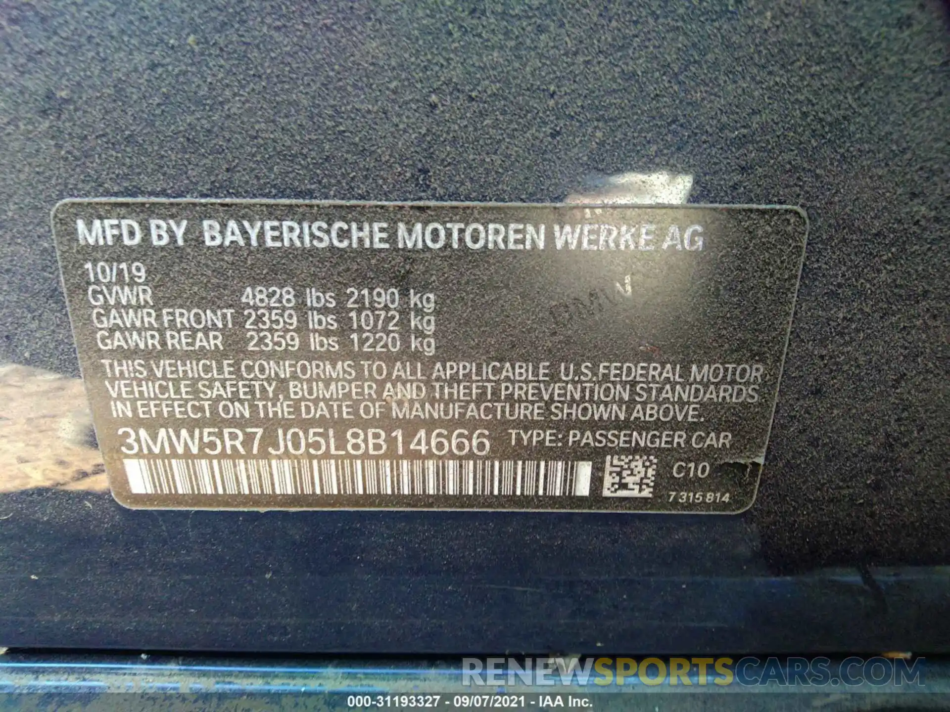 9 Фотография поврежденного автомобиля 3MW5R7J05L8B14666 BMW 3 SERIES 2020