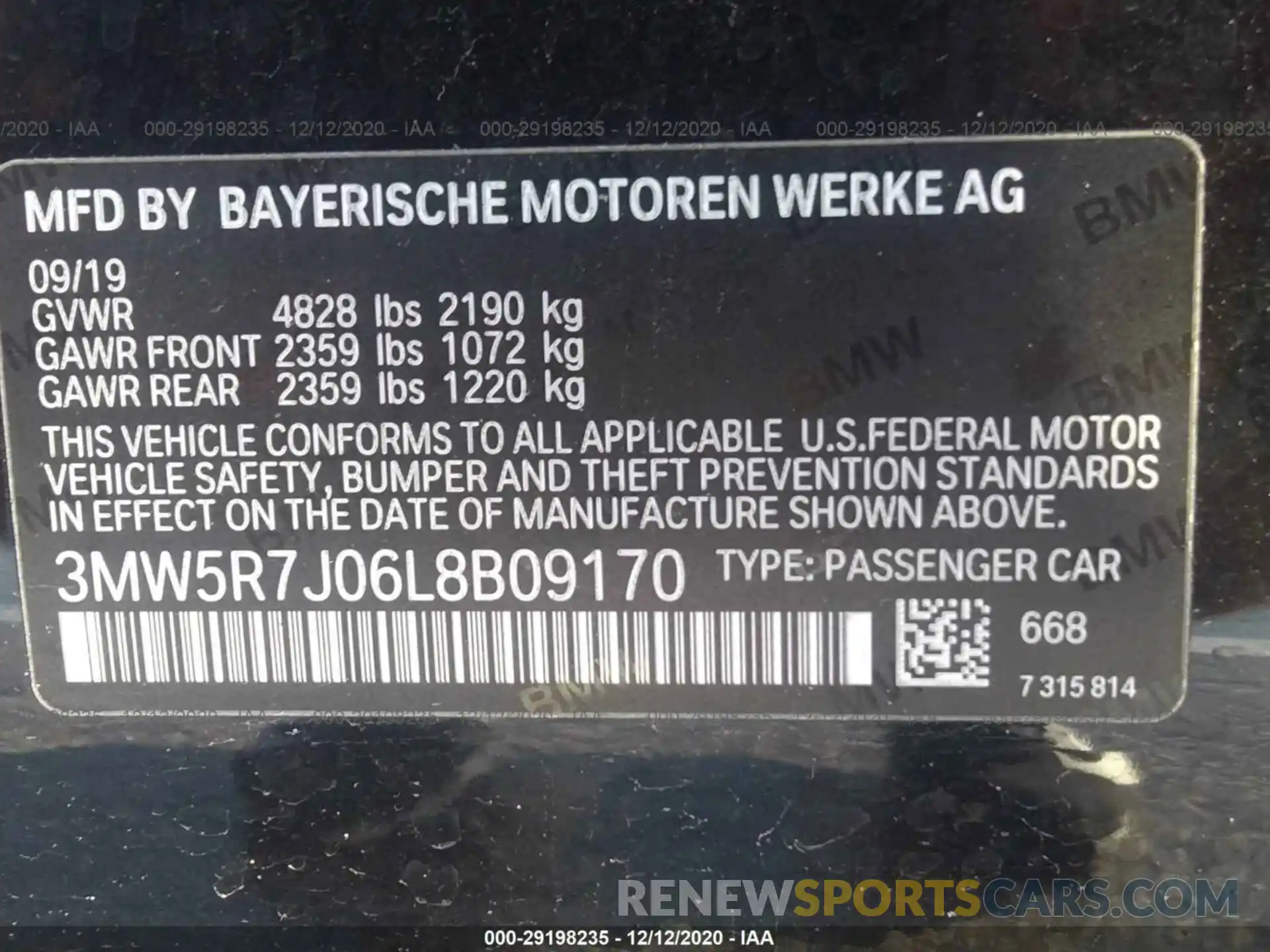9 Photograph of a damaged car 3MW5R7J06L8B09170 BMW 3 SERIES 2020