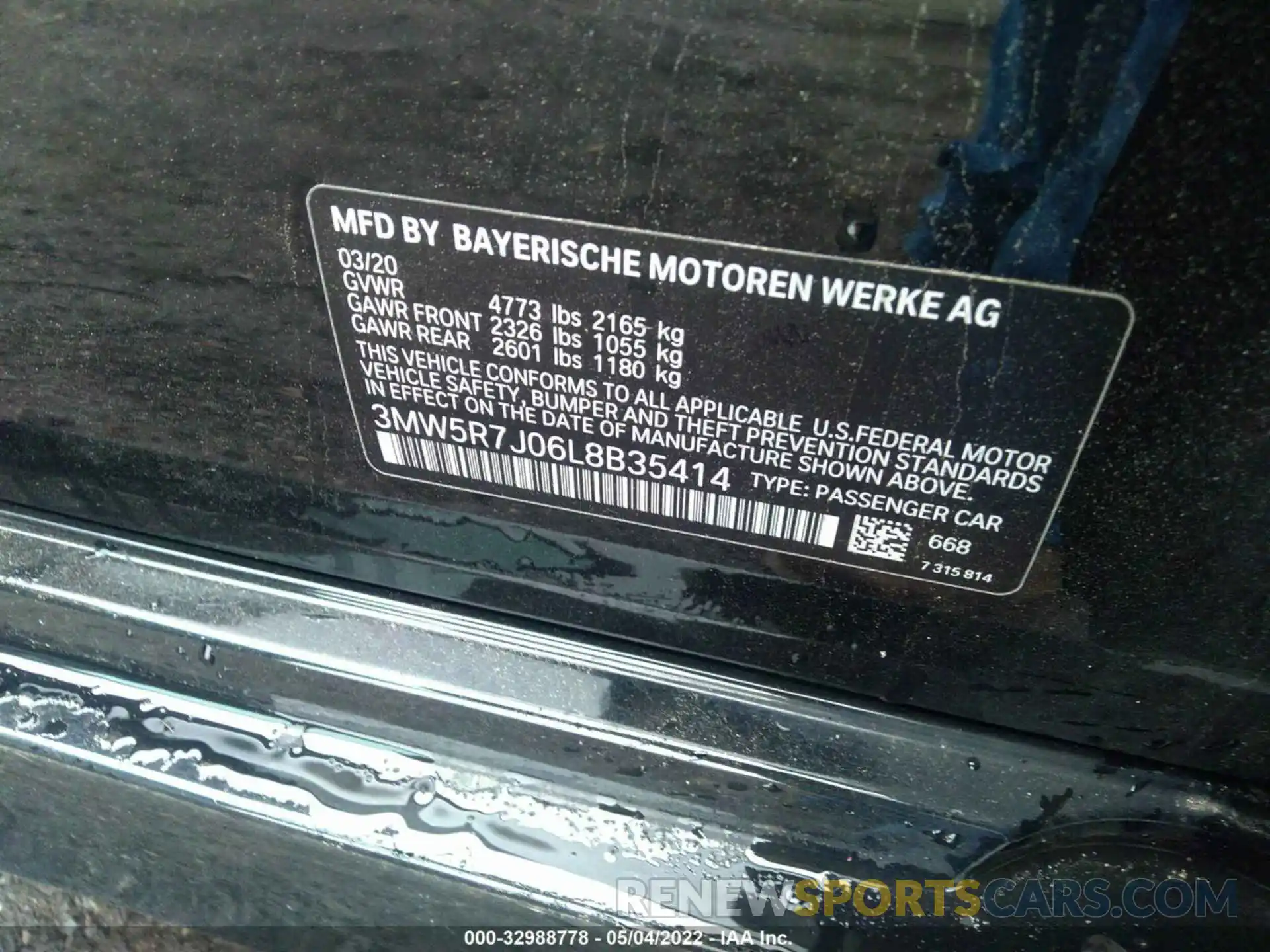 9 Фотография поврежденного автомобиля 3MW5R7J06L8B35414 BMW 3 SERIES 2020