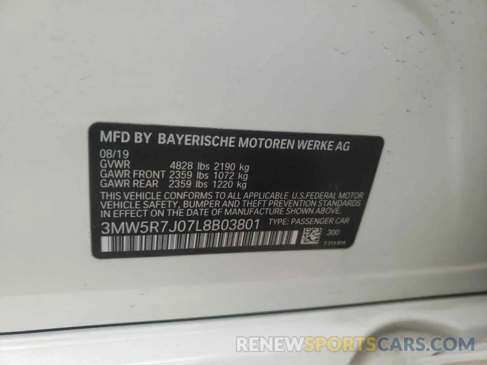 10 Photograph of a damaged car 3MW5R7J07L8B03801 BMW 3 SERIES 2020