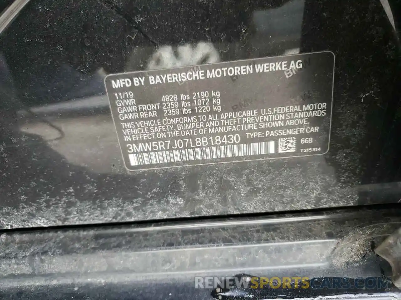 12 Photograph of a damaged car 3MW5R7J07L8B18430 BMW 3 SERIES 2020