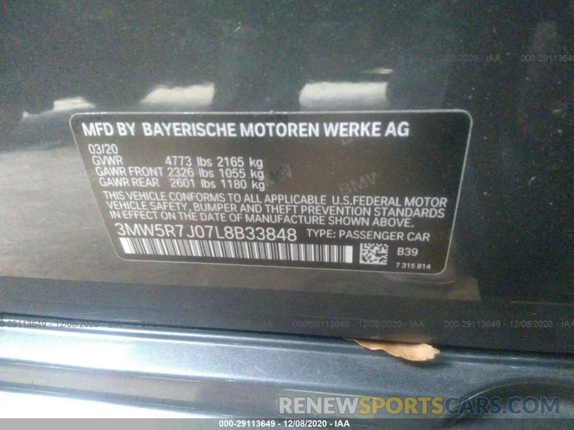 9 Photograph of a damaged car 3MW5R7J07L8B33848 BMW 3 SERIES 2020