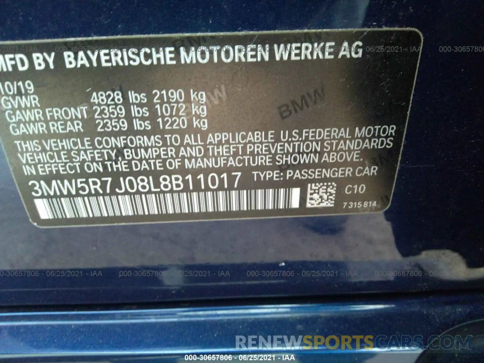 9 Photograph of a damaged car 3MW5R7J08L8B11017 BMW 3 SERIES 2020
