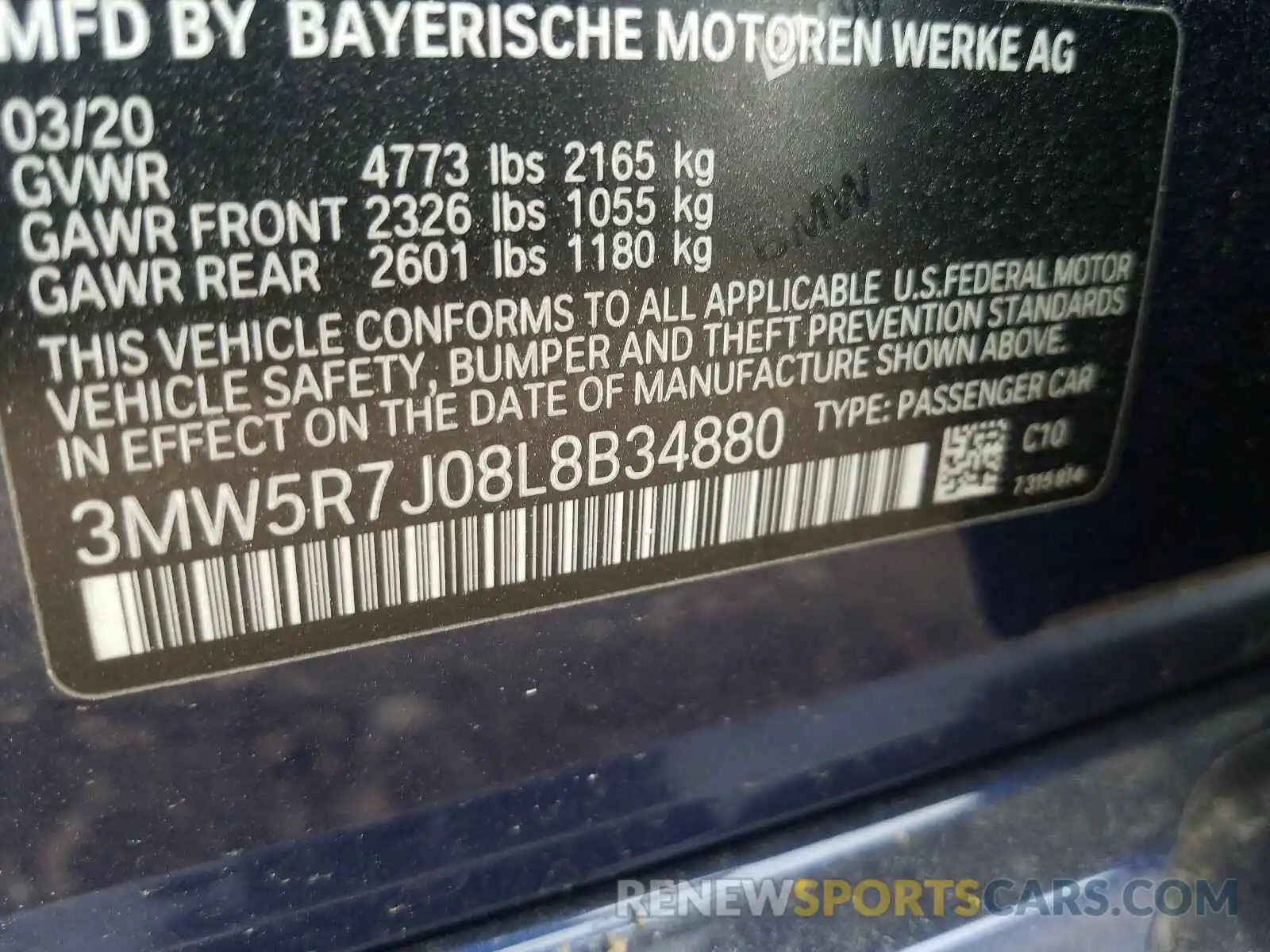 10 Photograph of a damaged car 3MW5R7J08L8B34880 BMW 3 SERIES 2020