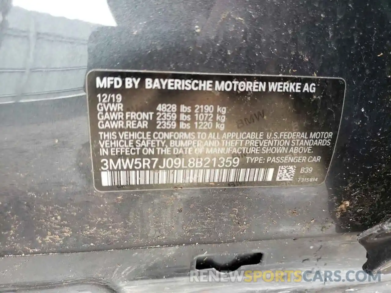 10 Фотография поврежденного автомобиля 3MW5R7J09L8B21359 BMW 3 SERIES 2020