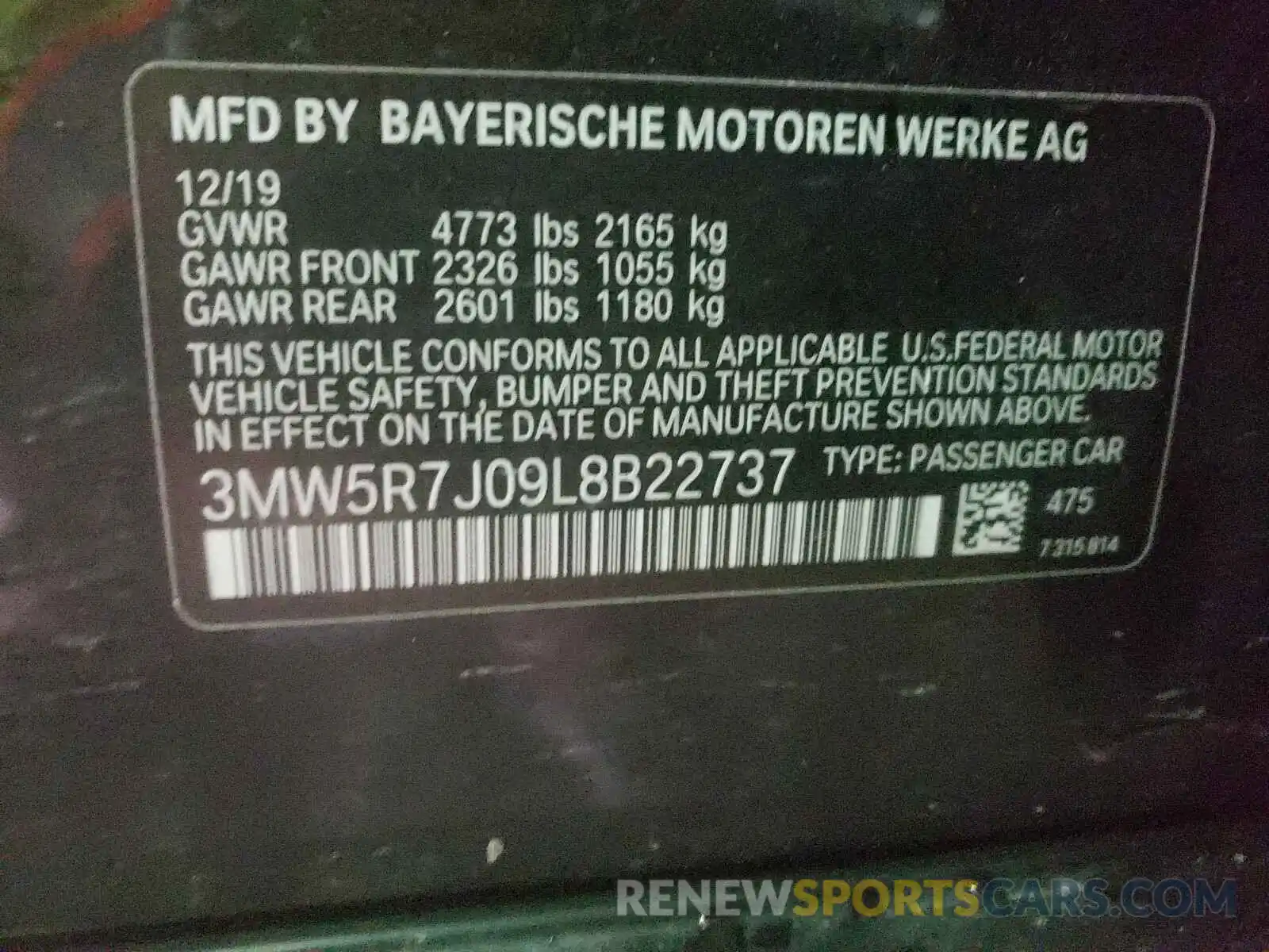 10 Photograph of a damaged car 3MW5R7J09L8B22737 BMW 3 SERIES 2020