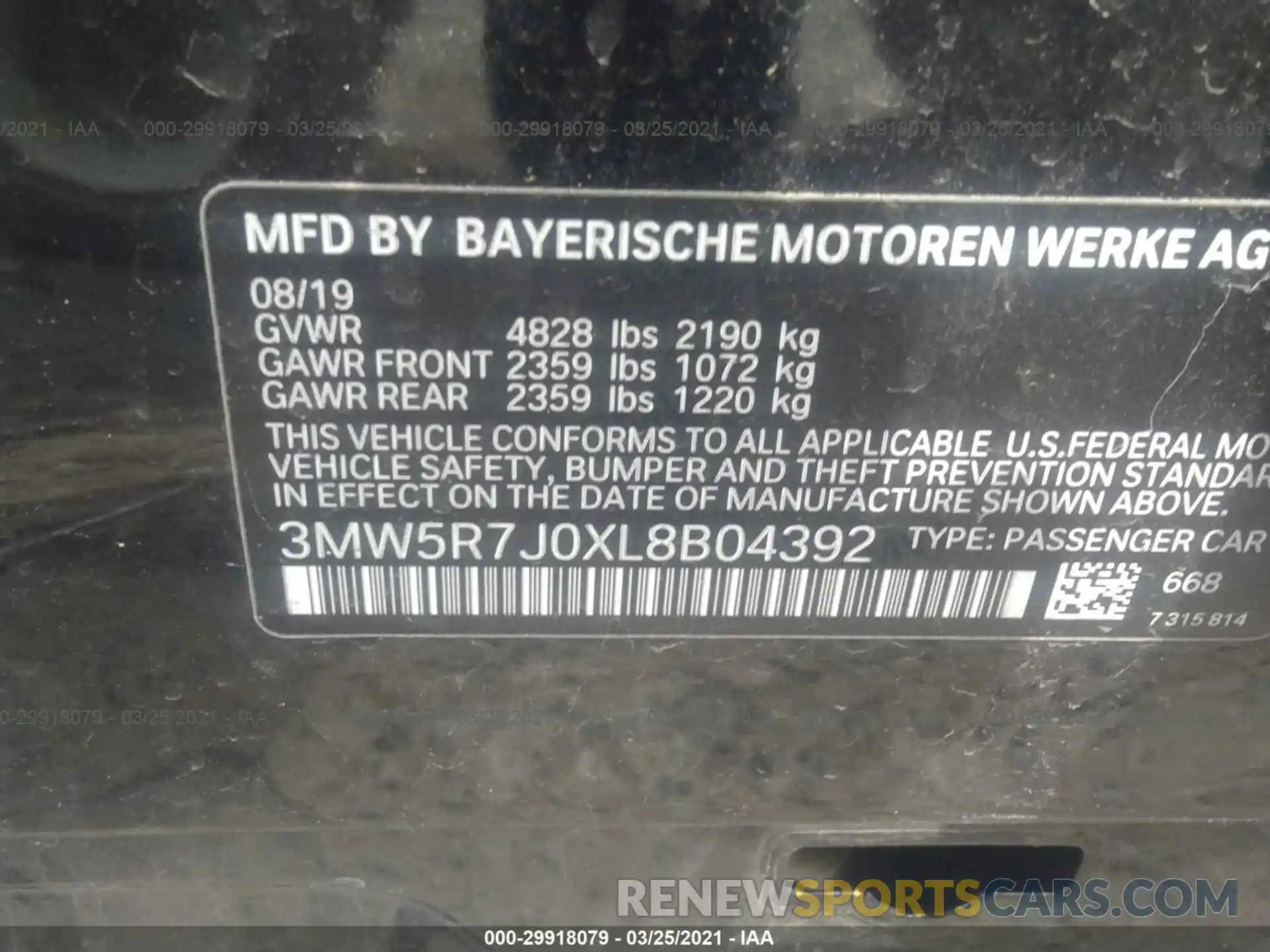 9 Фотография поврежденного автомобиля 3MW5R7J0XL8B04392 BMW 3 SERIES 2020