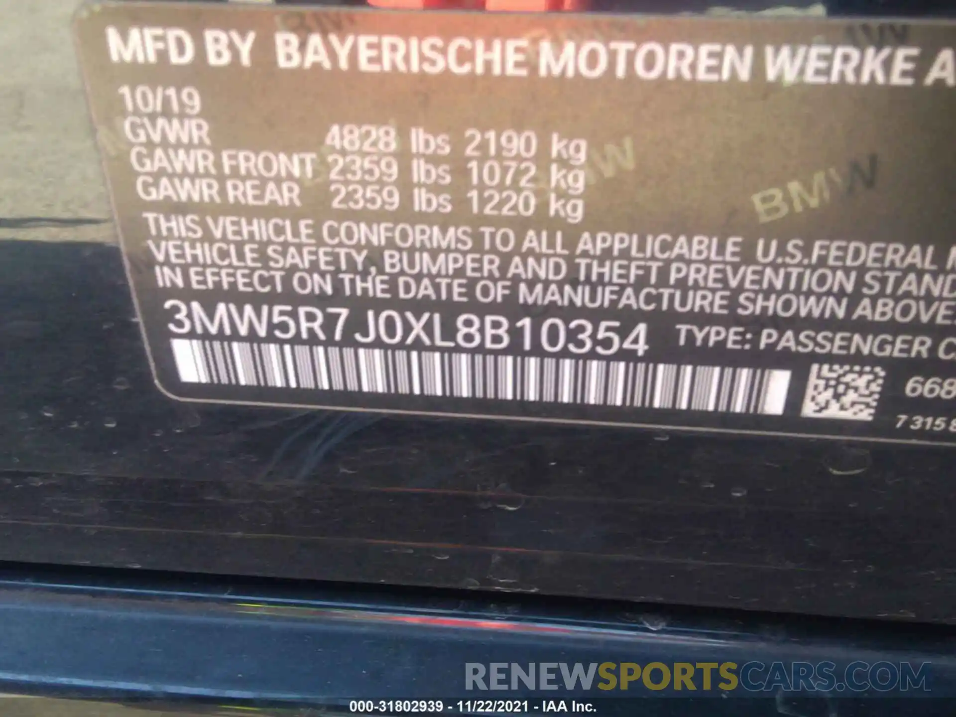 9 Фотография поврежденного автомобиля 3MW5R7J0XL8B10354 BMW 3 SERIES 2020