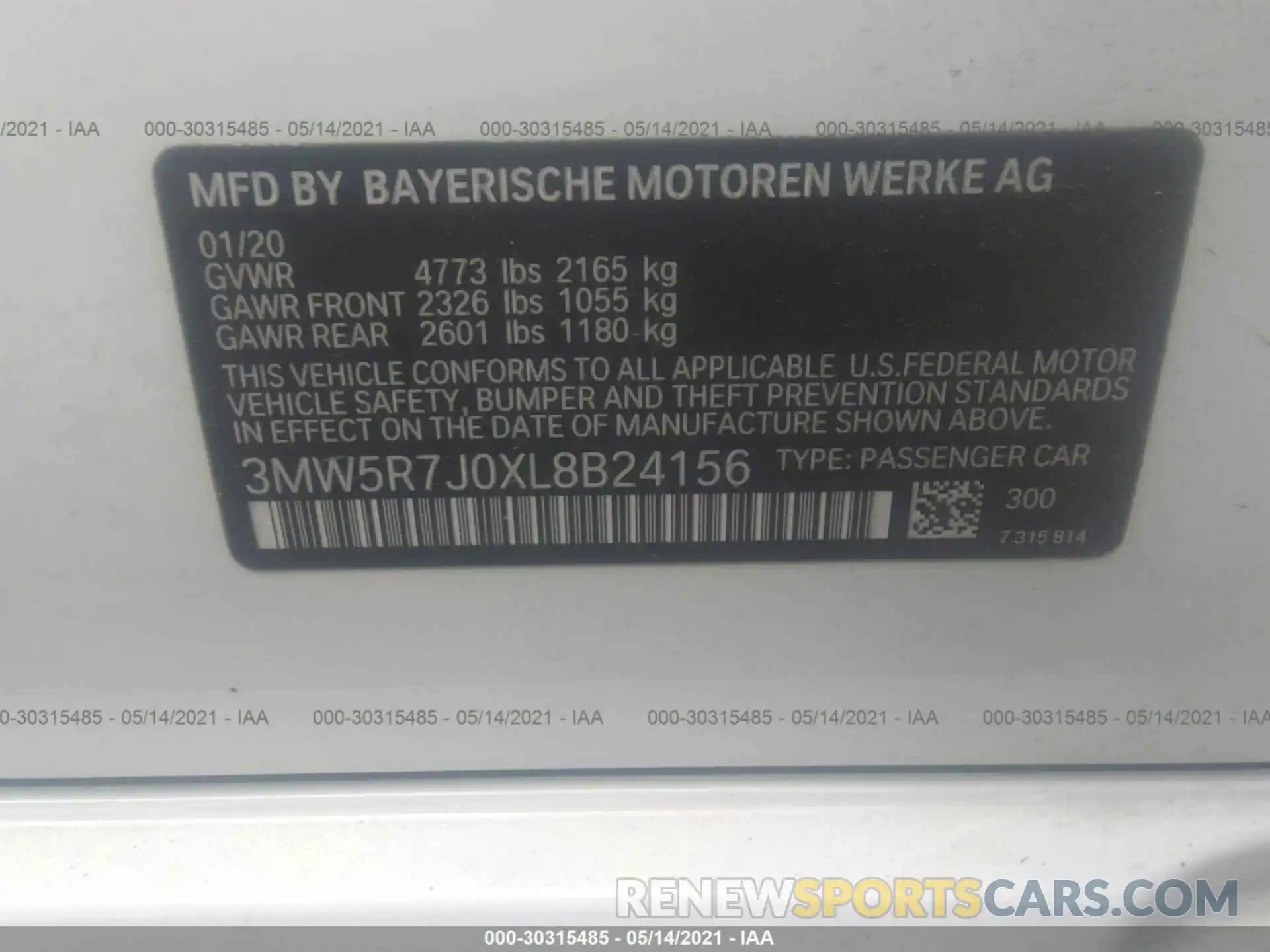 9 Фотография поврежденного автомобиля 3MW5R7J0XL8B24156 BMW 3 SERIES 2020