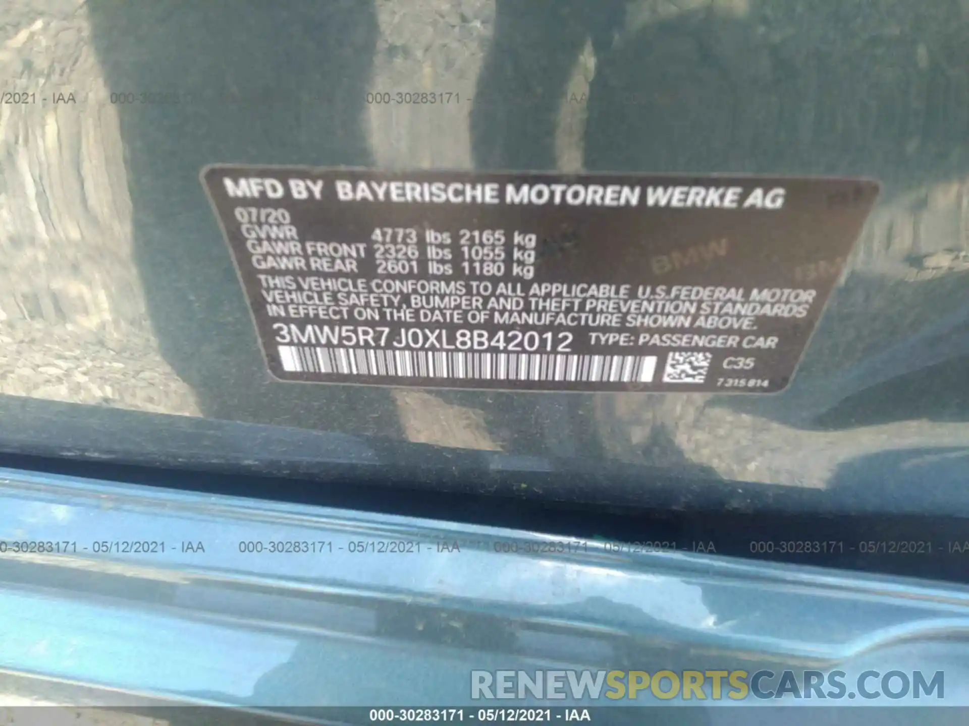 9 Photograph of a damaged car 3MW5R7J0XL8B42012 BMW 3 SERIES 2020