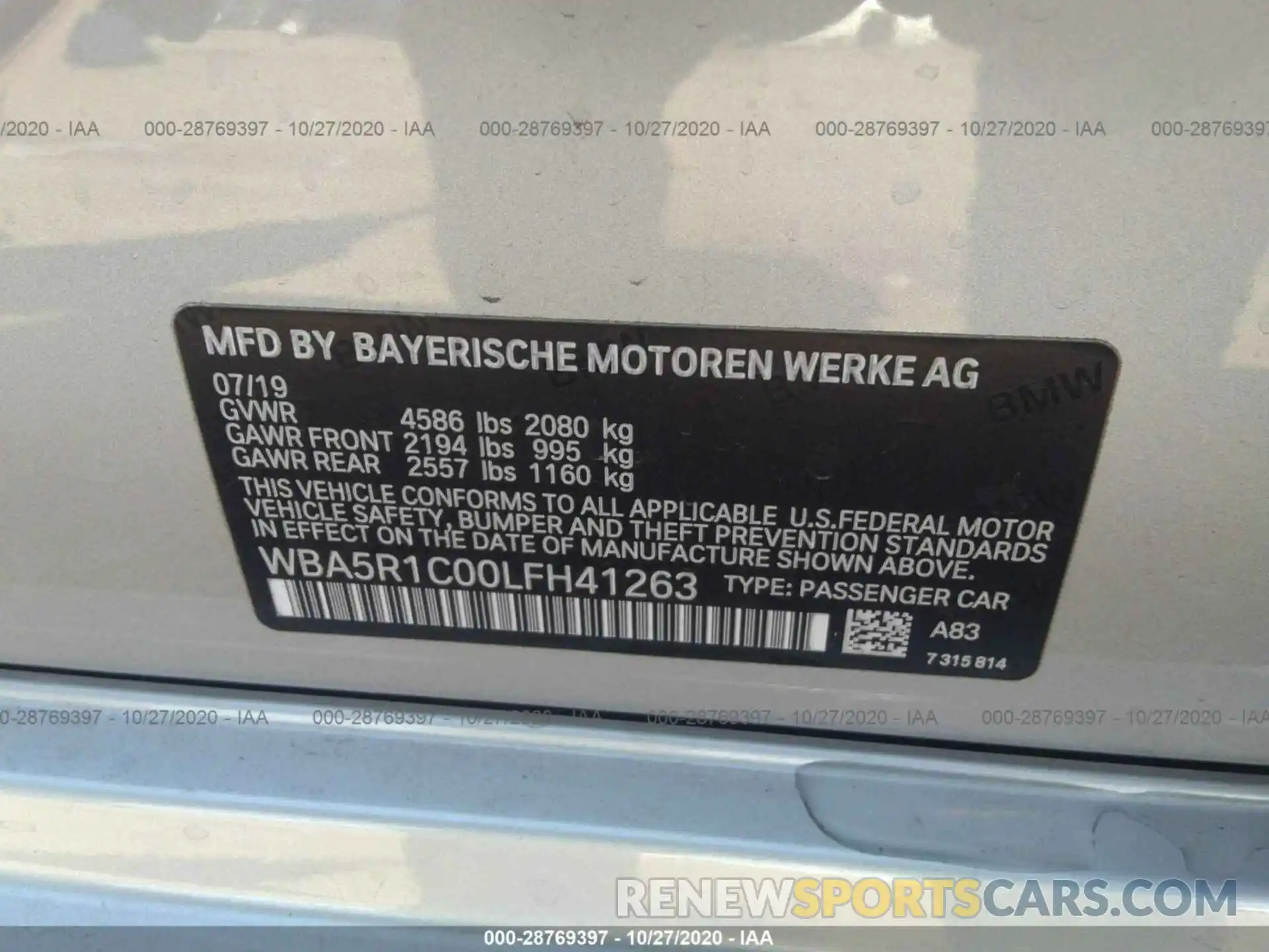 9 Фотография поврежденного автомобиля WBA5R1C00LFH41263 BMW 3 SERIES 2020