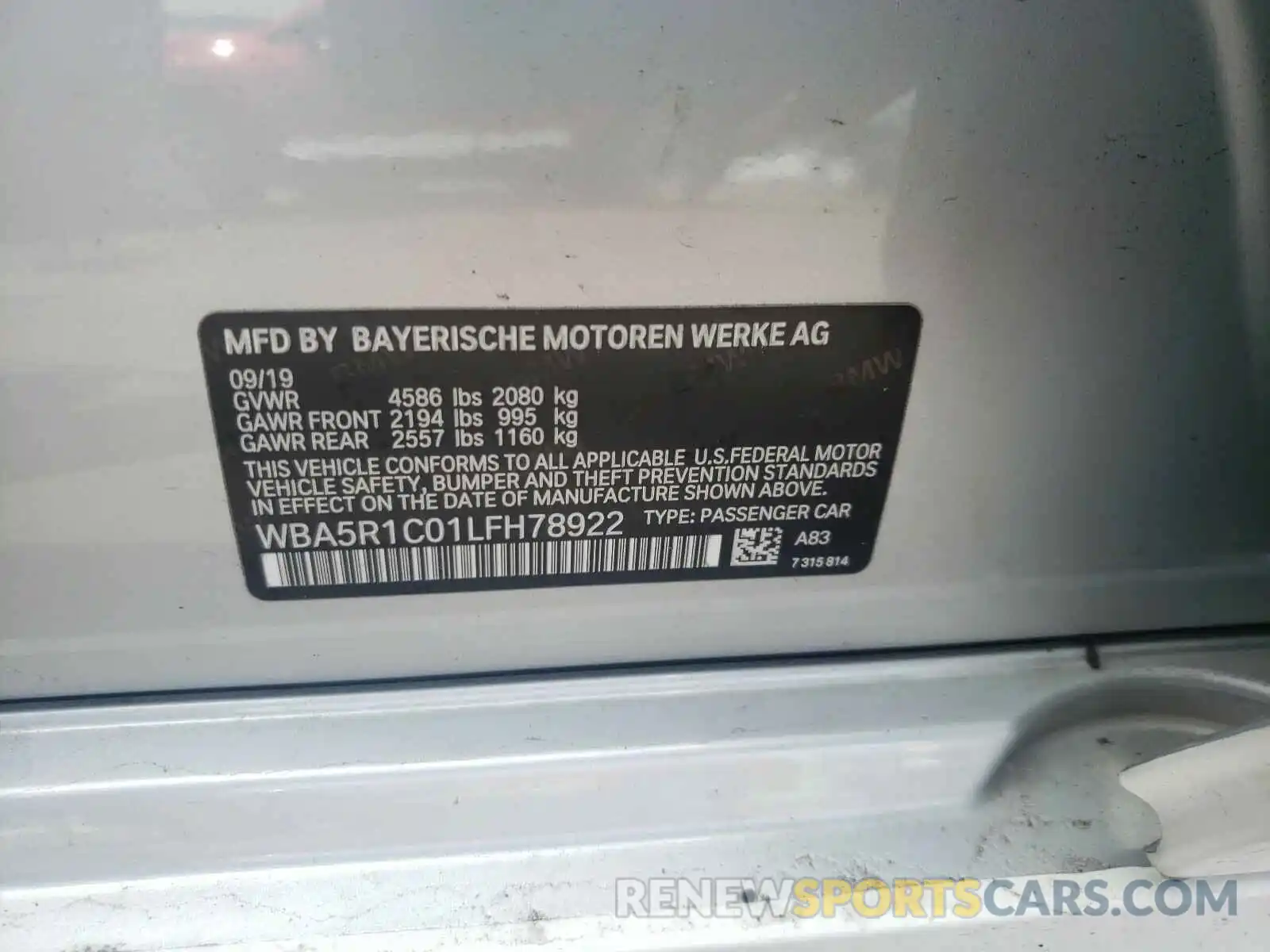 10 Photograph of a damaged car WBA5R1C01LFH78922 BMW 3 SERIES 2020