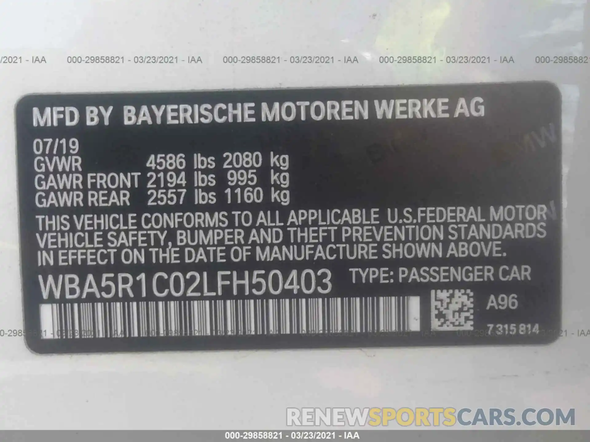 9 Фотография поврежденного автомобиля WBA5R1C02LFH50403 BMW 3 SERIES 2020