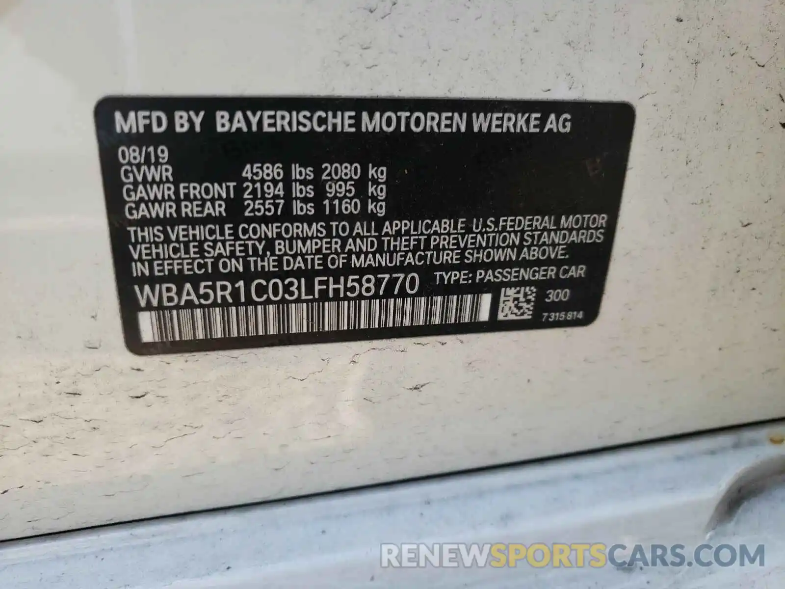 10 Photograph of a damaged car WBA5R1C03LFH58770 BMW 3 SERIES 2020