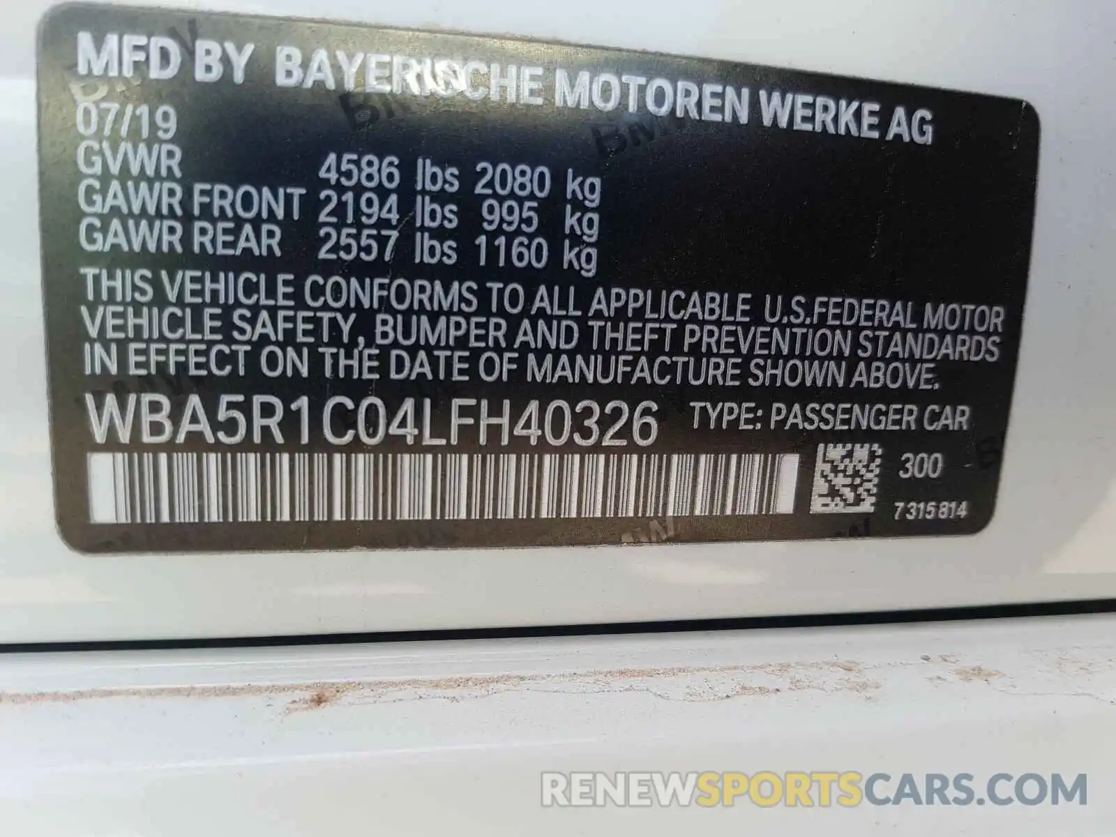 10 Photograph of a damaged car WBA5R1C04LFH40326 BMW 3 SERIES 2020