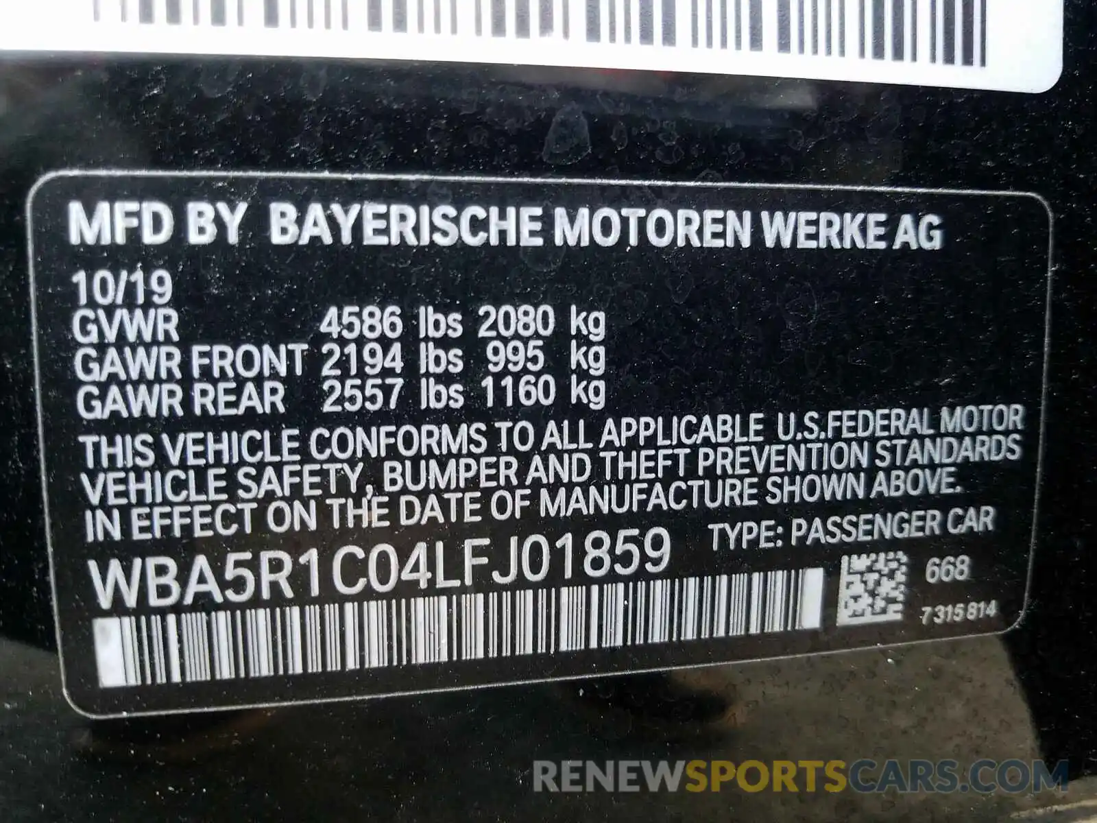 10 Фотография поврежденного автомобиля WBA5R1C04LFJ01859 BMW 3 SERIES 2020