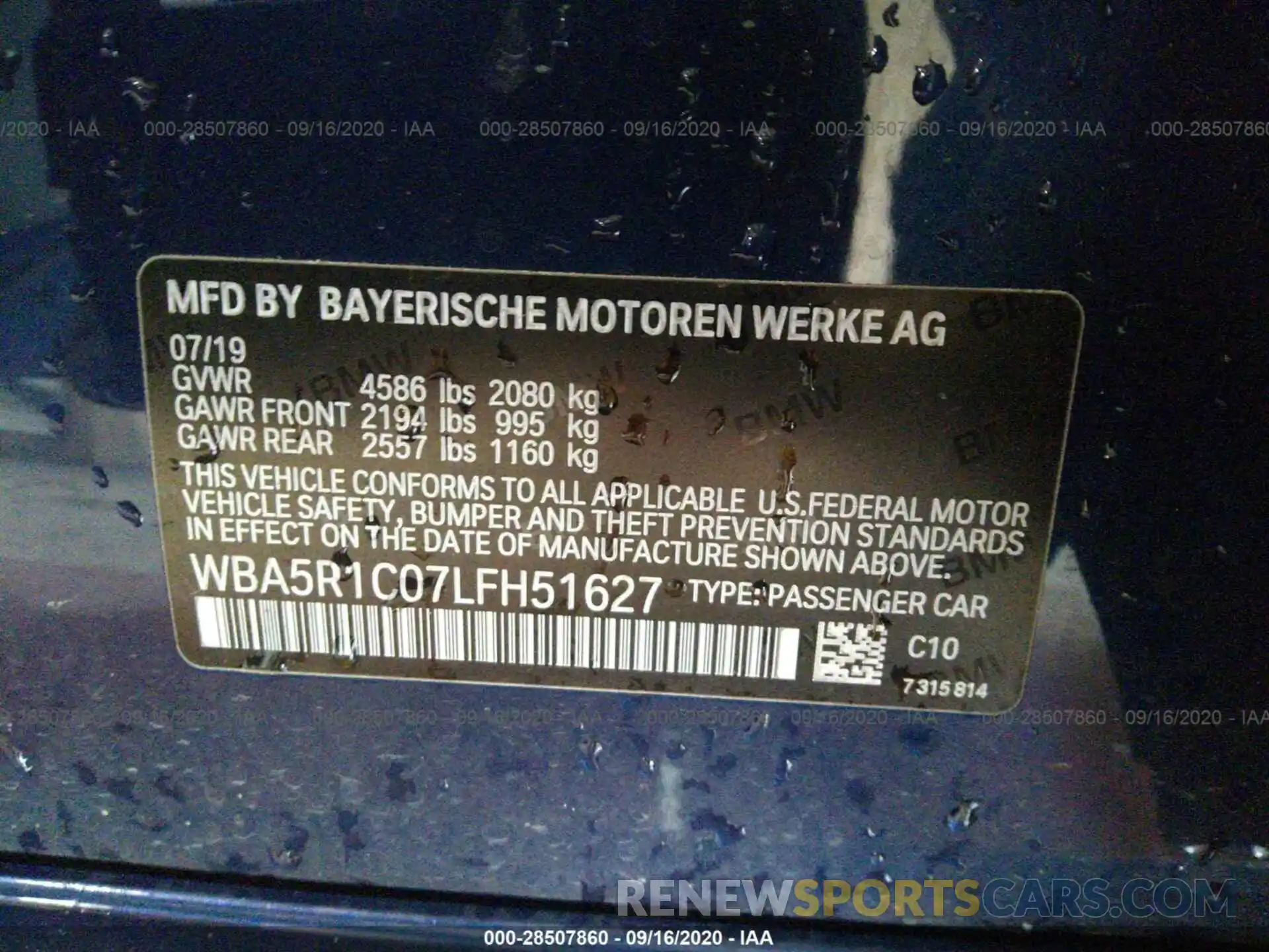 9 Photograph of a damaged car WBA5R1C07LFH51627 BMW 3 SERIES 2020