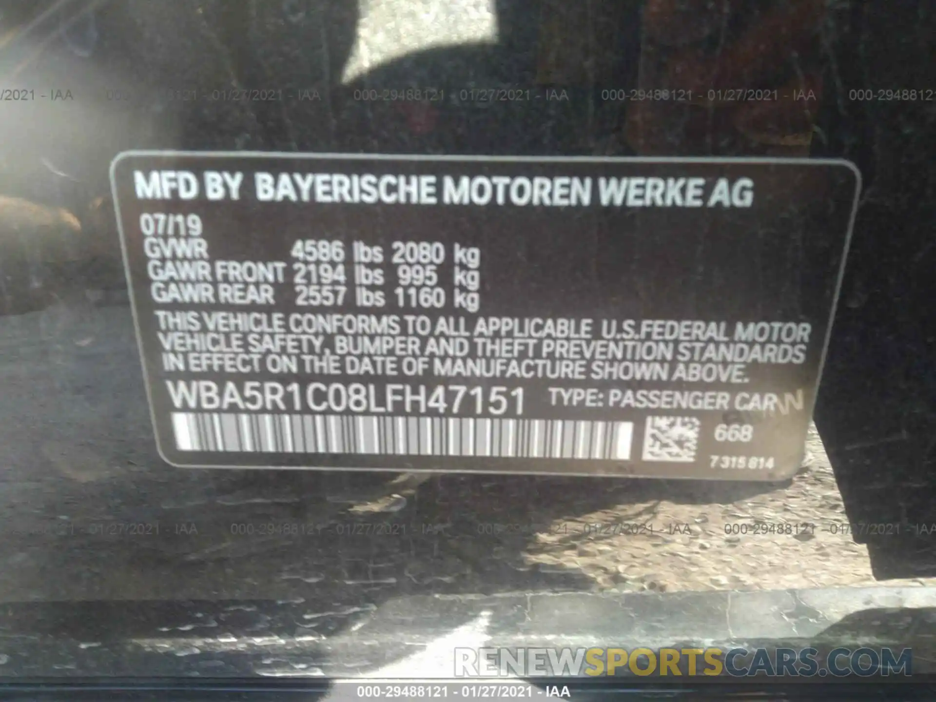 9 Photograph of a damaged car WBA5R1C08LFH47151 BMW 3 SERIES 2020