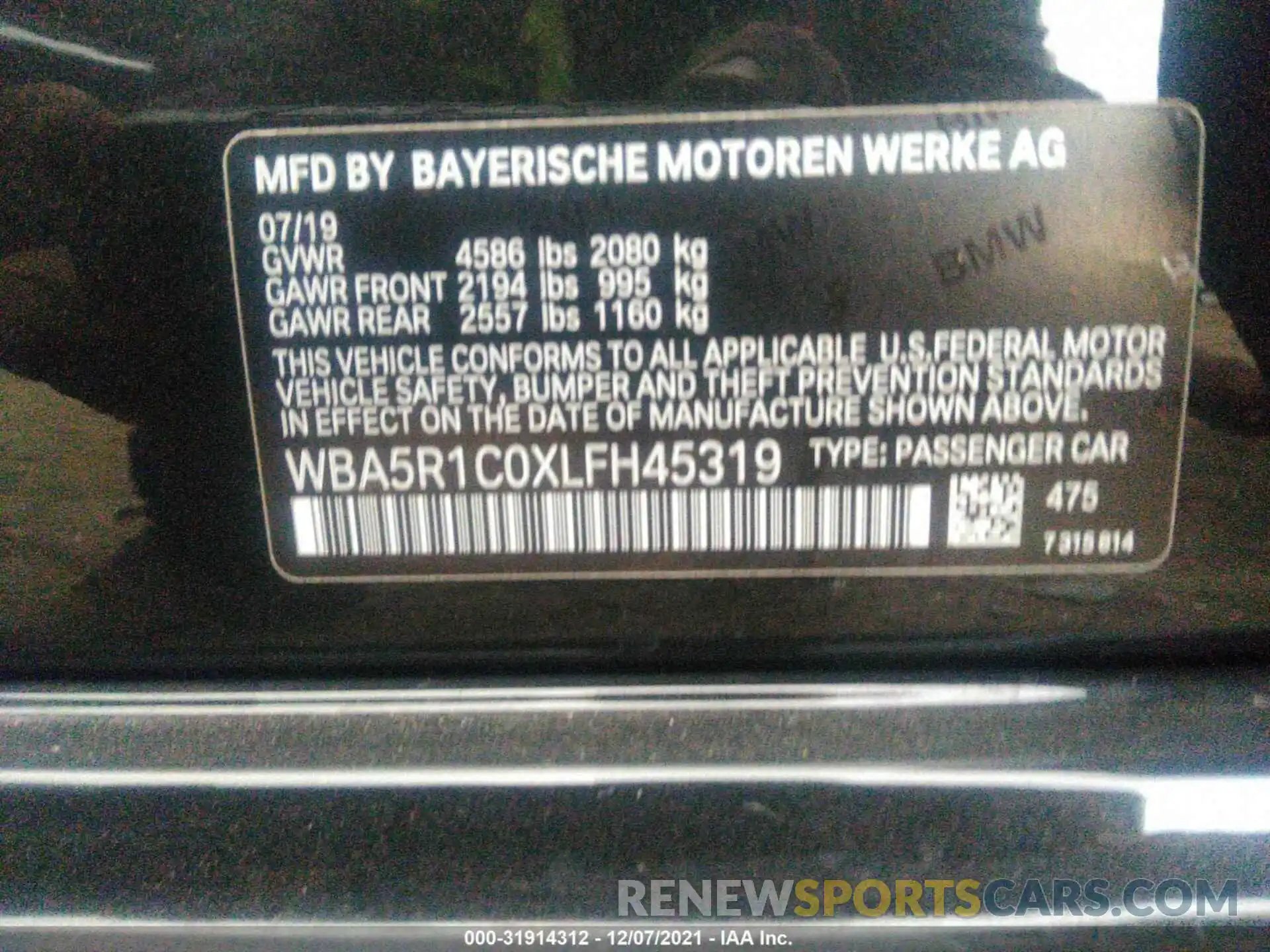 9 Фотография поврежденного автомобиля WBA5R1C0XLFH45319 BMW 3 SERIES 2020