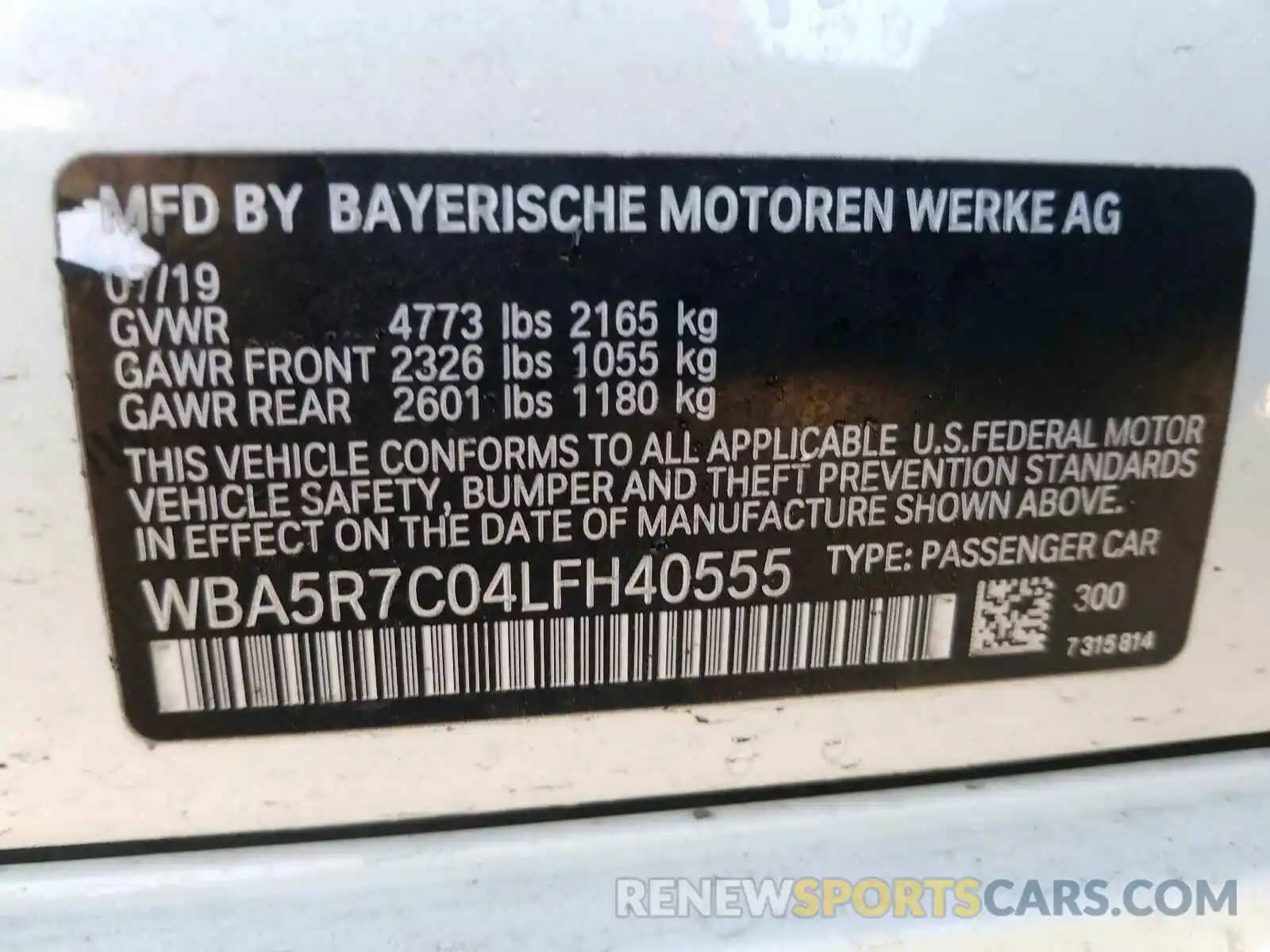 10 Photograph of a damaged car WBA5R7C04LFH40555 BMW 3 SERIES 2020