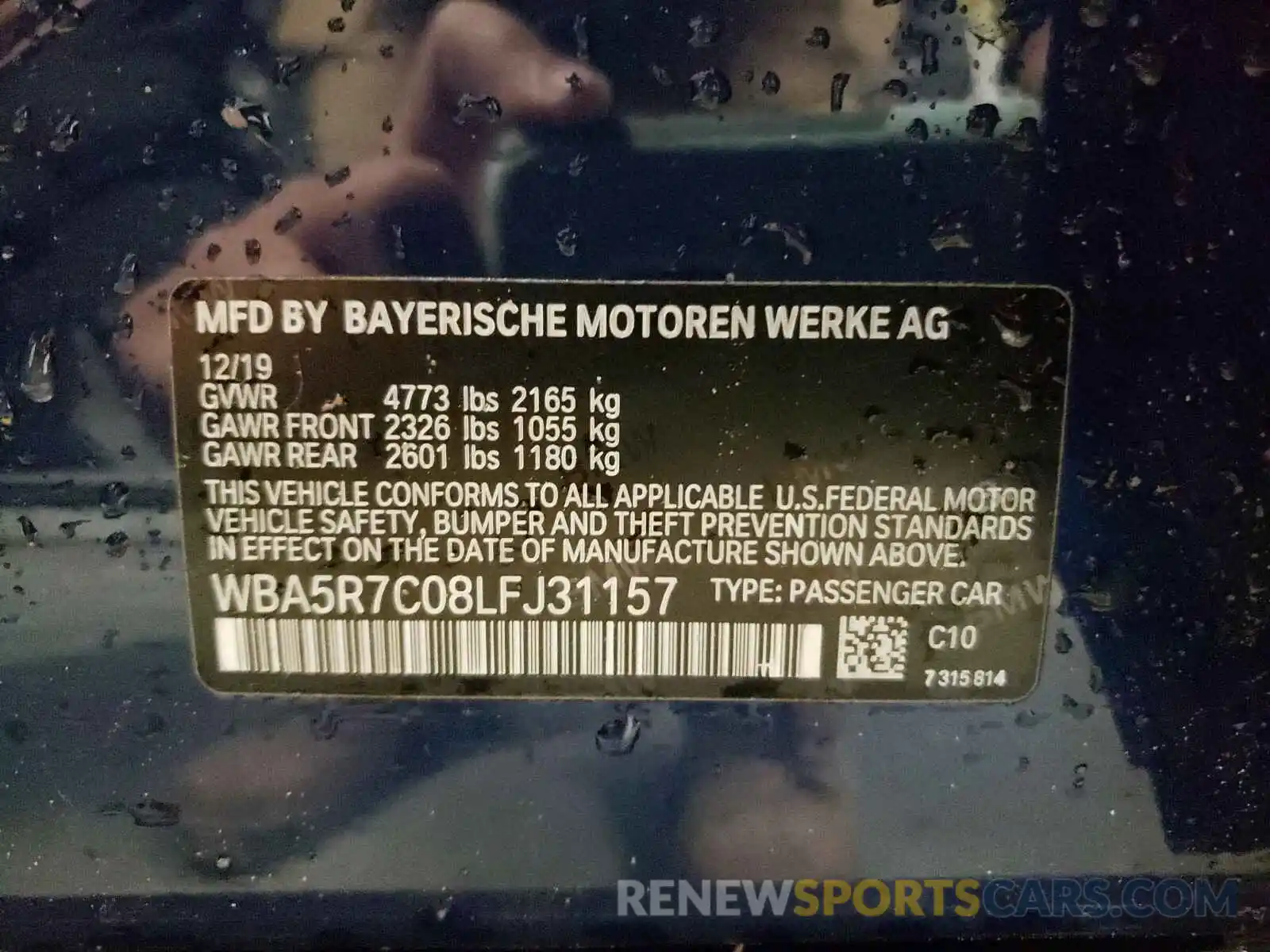 10 Photograph of a damaged car WBA5R7C08LFJ31157 BMW 3 SERIES 2020