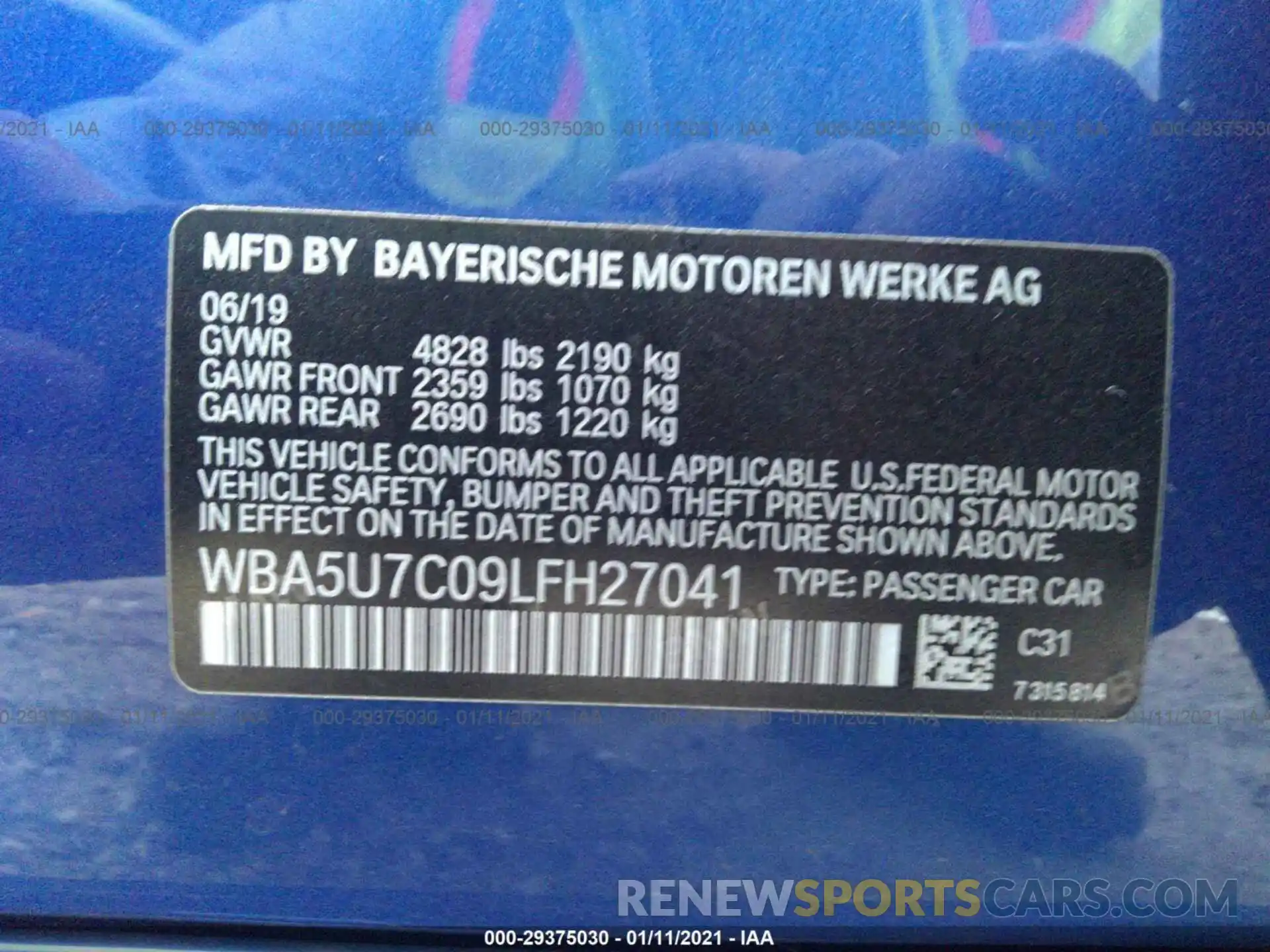 9 Photograph of a damaged car WBA5U7C09LFH27041 BMW 3 SERIES 2020