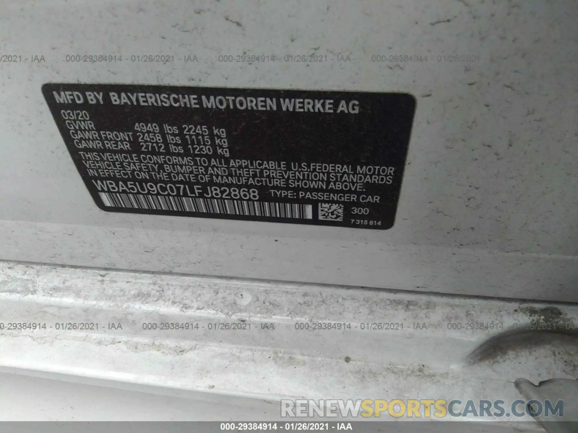 9 Photograph of a damaged car WBA5U9C07LFJ82868 BMW 3 SERIES 2020