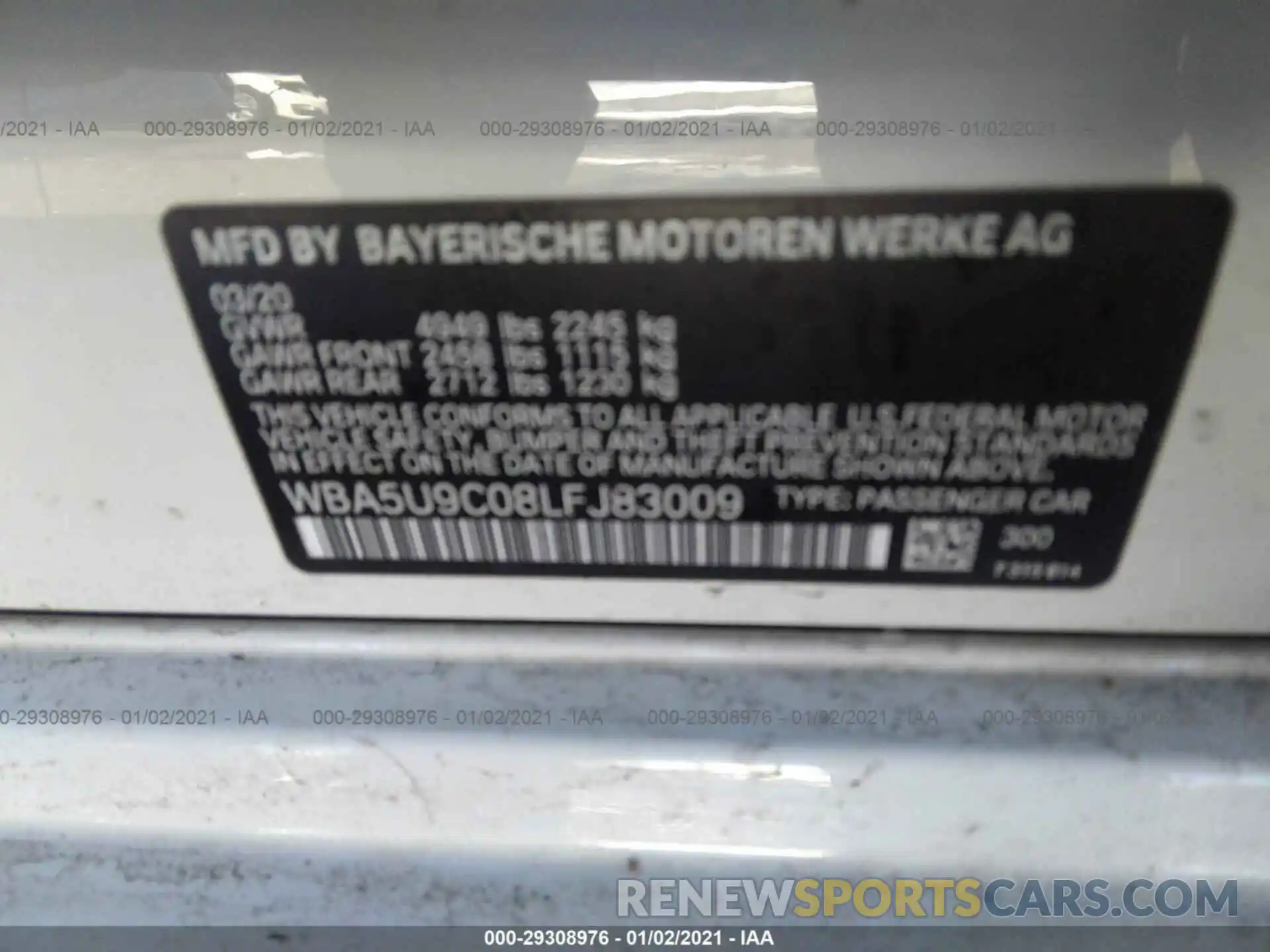 9 Фотография поврежденного автомобиля WBA5U9C08LFJ83009 BMW 3 SERIES 2020