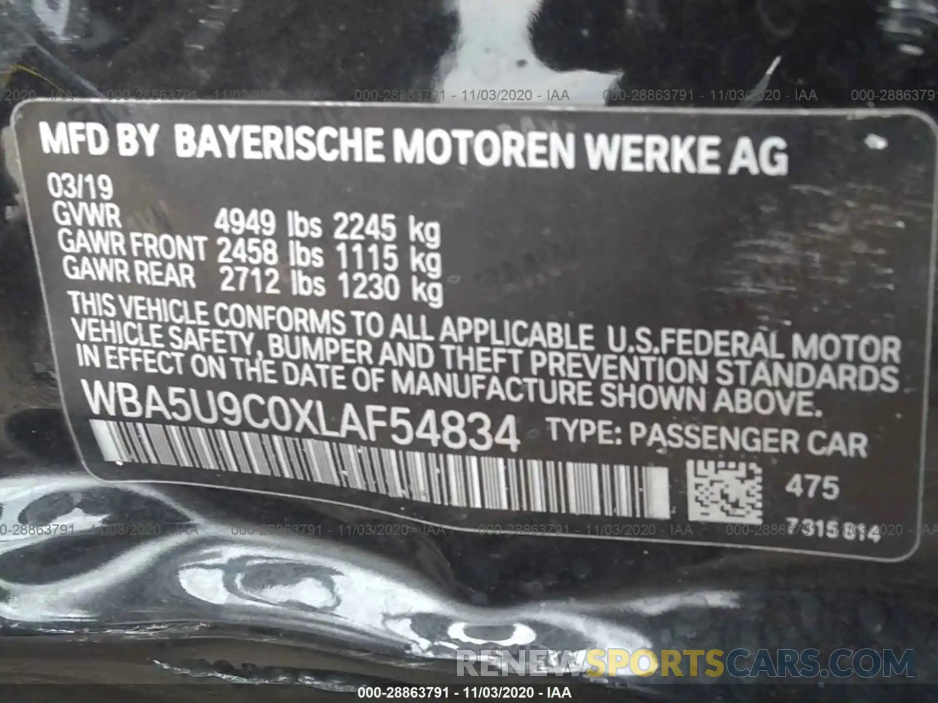 9 Фотография поврежденного автомобиля WBA5U9C0XLAF54834 BMW 3 SERIES 2020