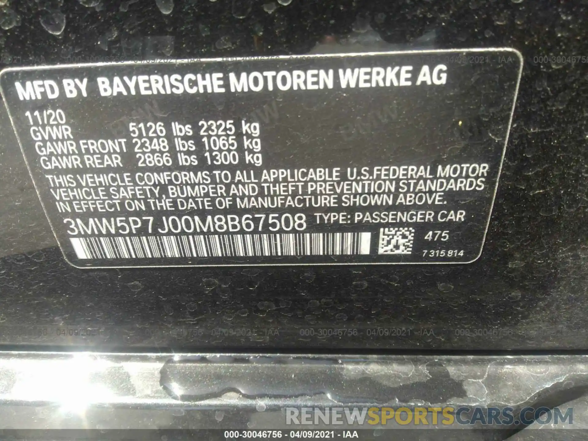 9 Photograph of a damaged car 3MW5P7J00M8B67508 BMW 3 SERIES 2021