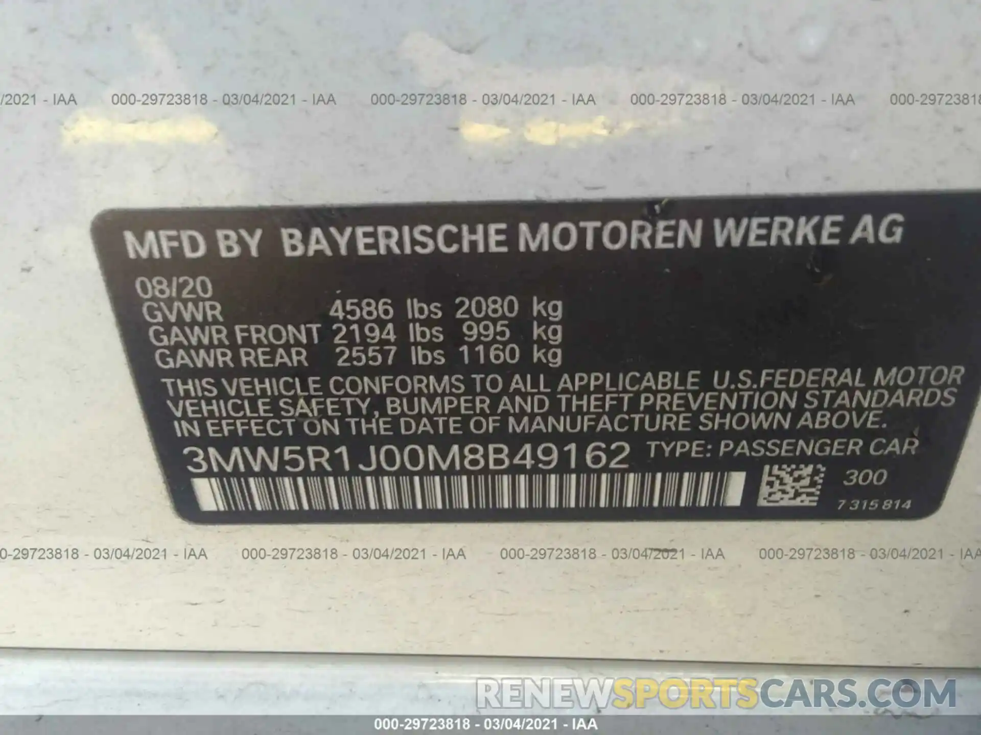 9 Photograph of a damaged car 3MW5R1J00M8B49162 BMW 3 SERIES 2021
