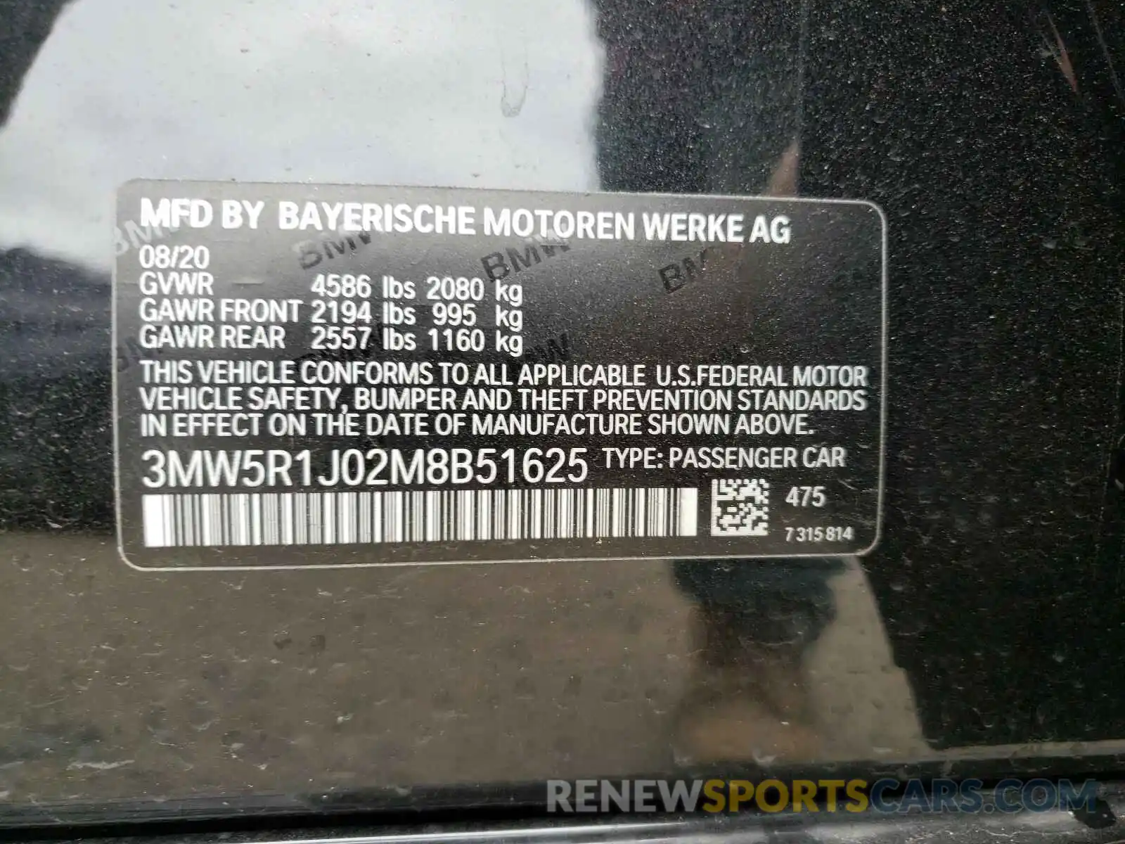 10 Фотография поврежденного автомобиля 3MW5R1J02M8B51625 BMW 3 SERIES 2021
