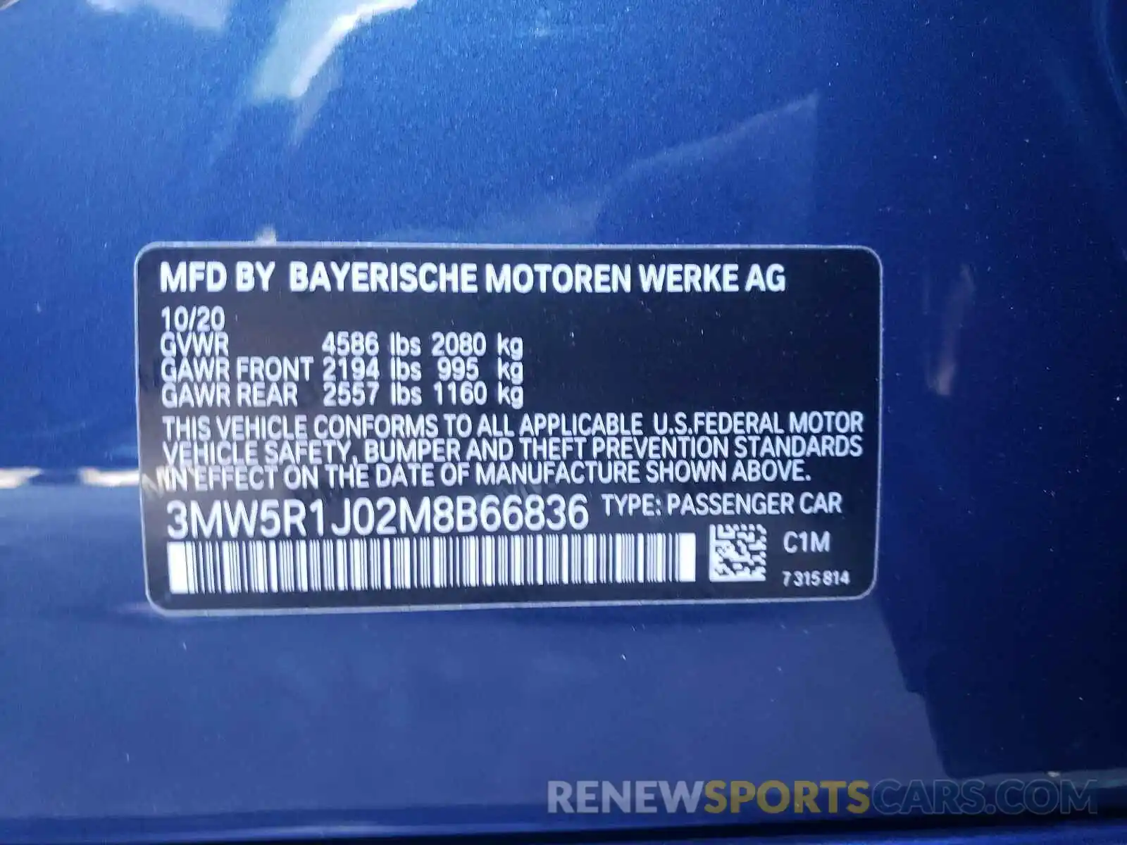 10 Photograph of a damaged car 3MW5R1J02M8B66836 BMW 3 SERIES 2021