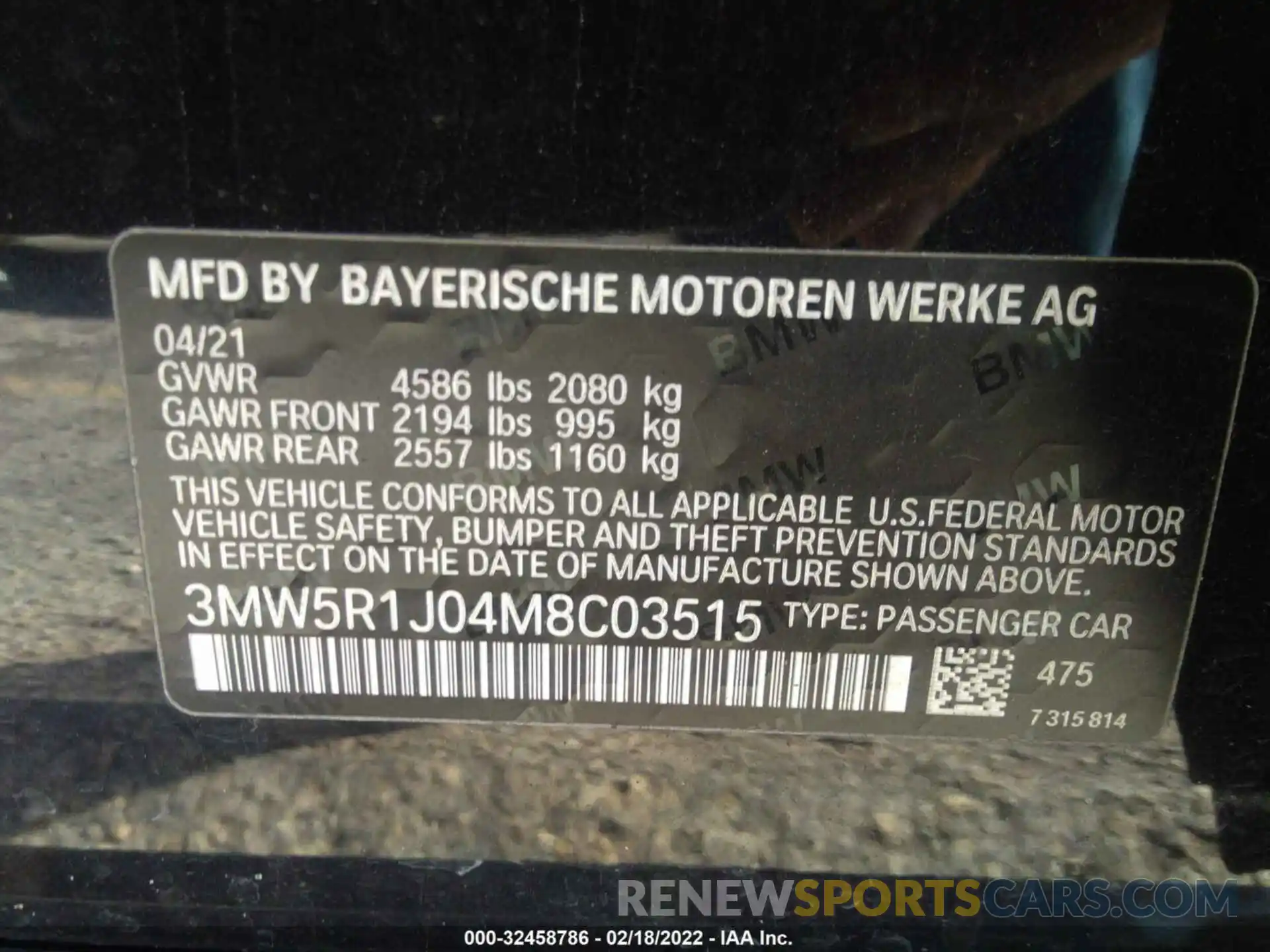 9 Фотография поврежденного автомобиля 3MW5R1J04M8C03515 BMW 3 SERIES 2021