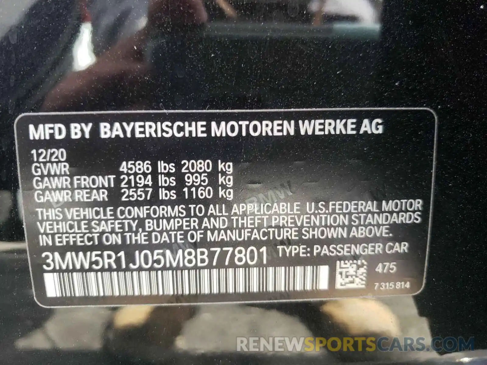 10 Photograph of a damaged car 3MW5R1J05M8B77801 BMW 3 SERIES 2021
