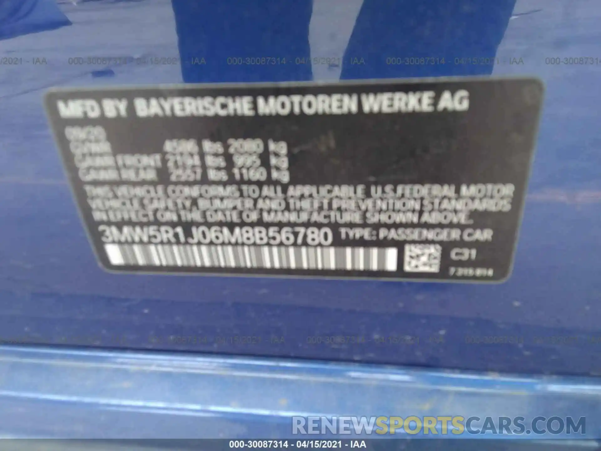 9 Photograph of a damaged car 3MW5R1J06M8B56780 BMW 3 SERIES 2021