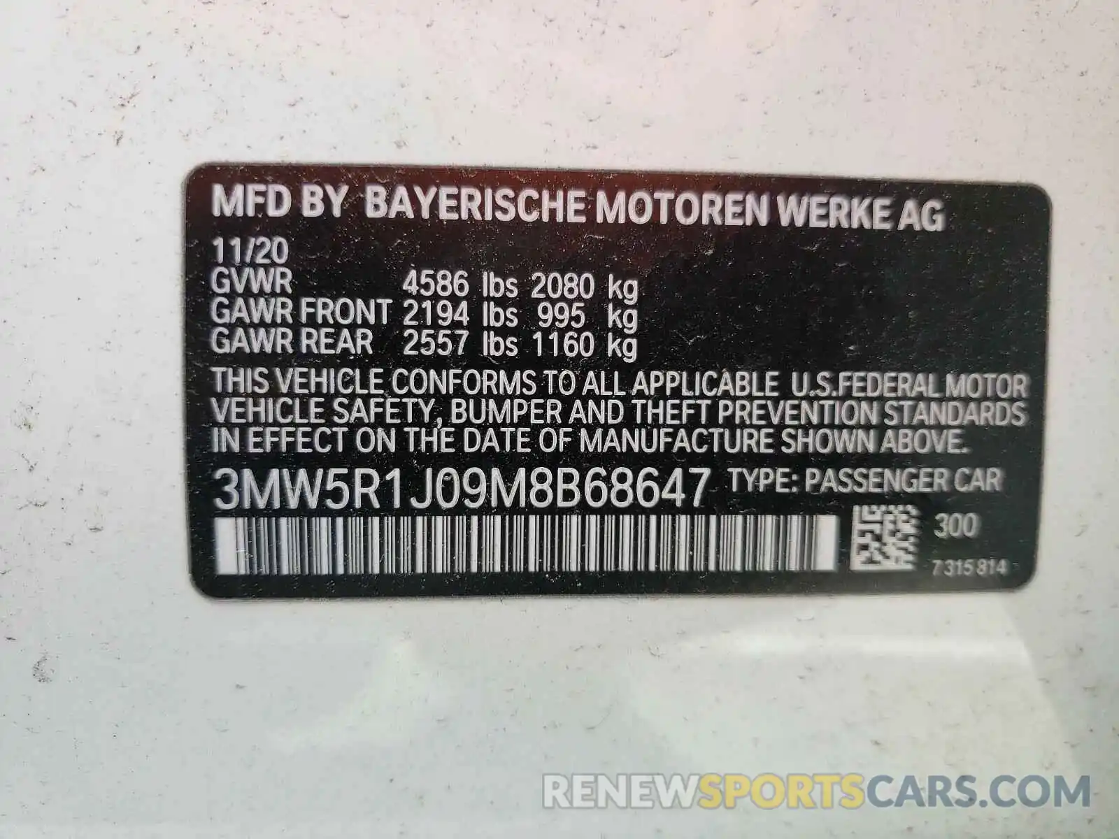 10 Photograph of a damaged car 3MW5R1J09M8B68647 BMW 3 SERIES 2021