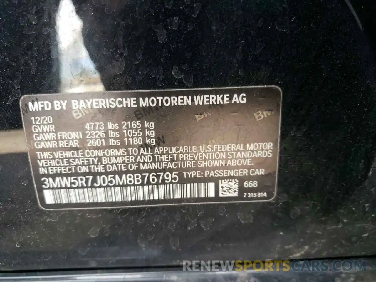 10 Фотография поврежденного автомобиля 3MW5R7J05M8B76795 BMW 3 SERIES 2021